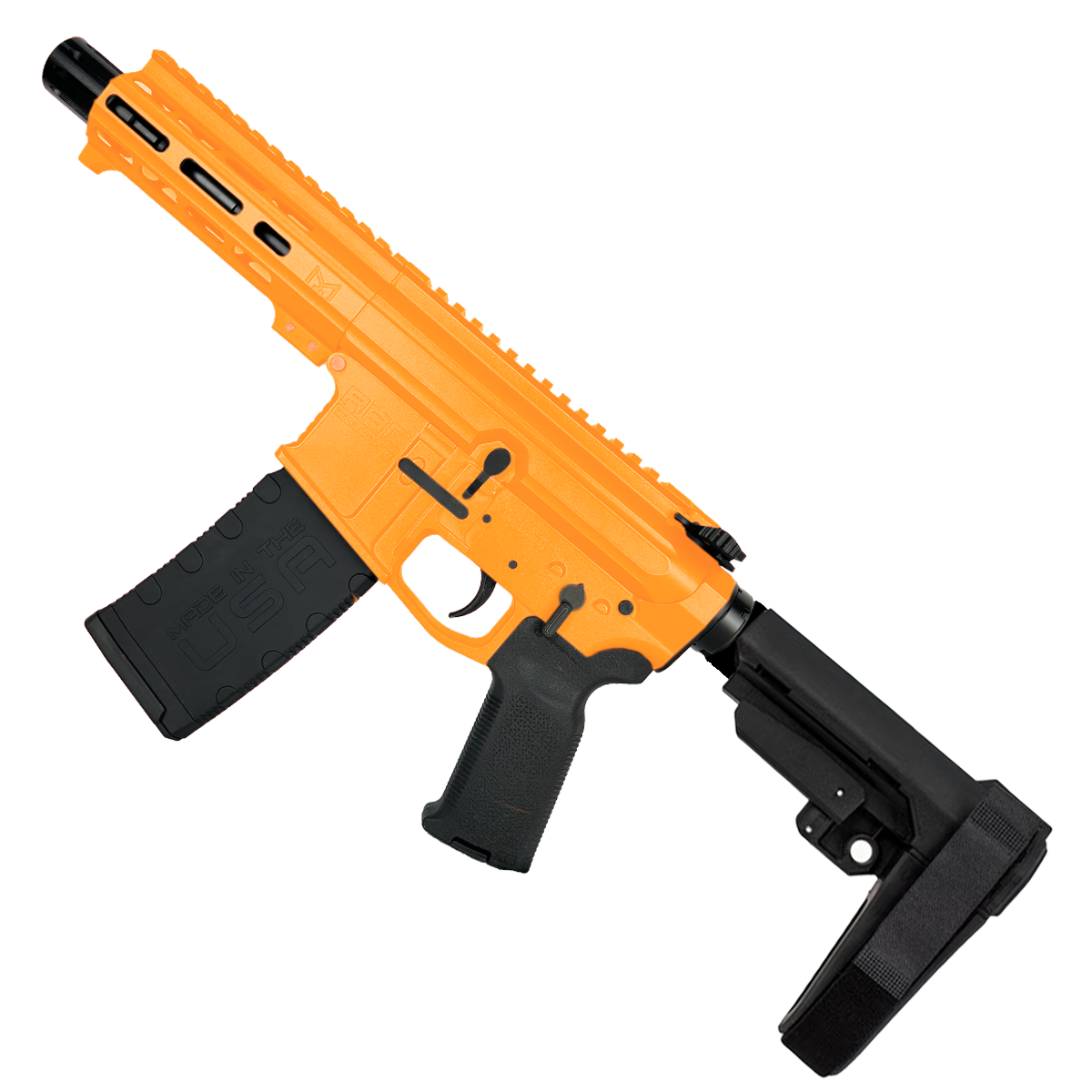 AR15 .223/556 Custom SBA3 Braced Billet Pistol 5" Barrel - Tequila Sunrise Orange