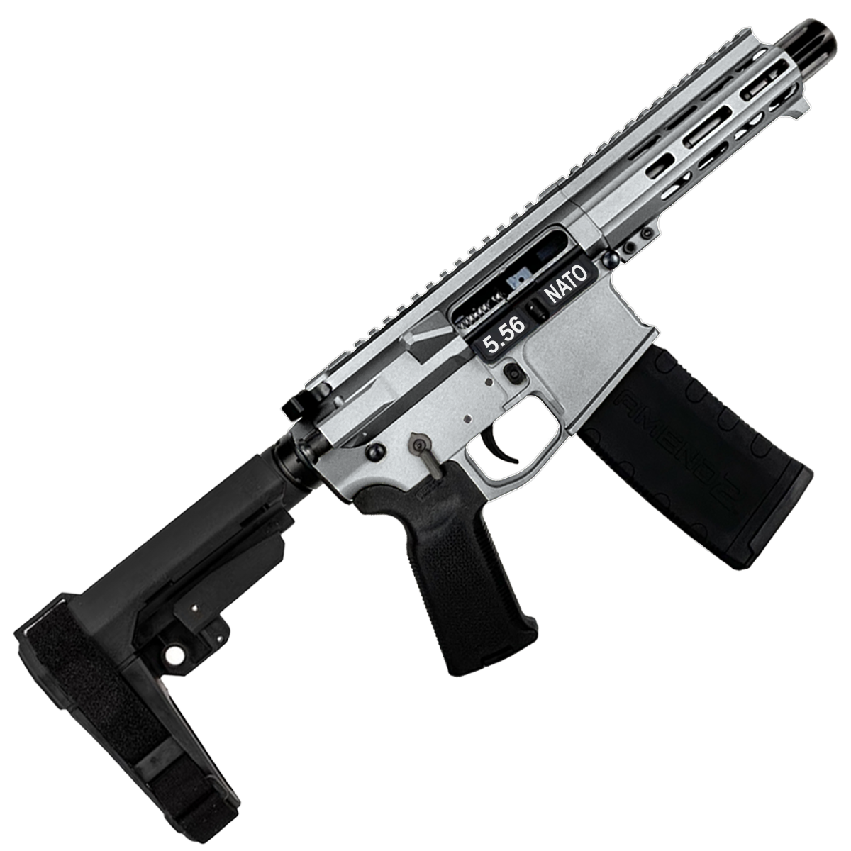 AR15 .223/556 Custom SBA3 Braced Billet Pistol 5" Barrel- Tungsten Gray