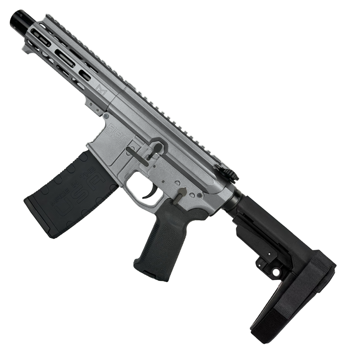 AR15 .223/556 Custom SBA3 Braced Billet Pistol 5" Barrel- Tungsten Gray