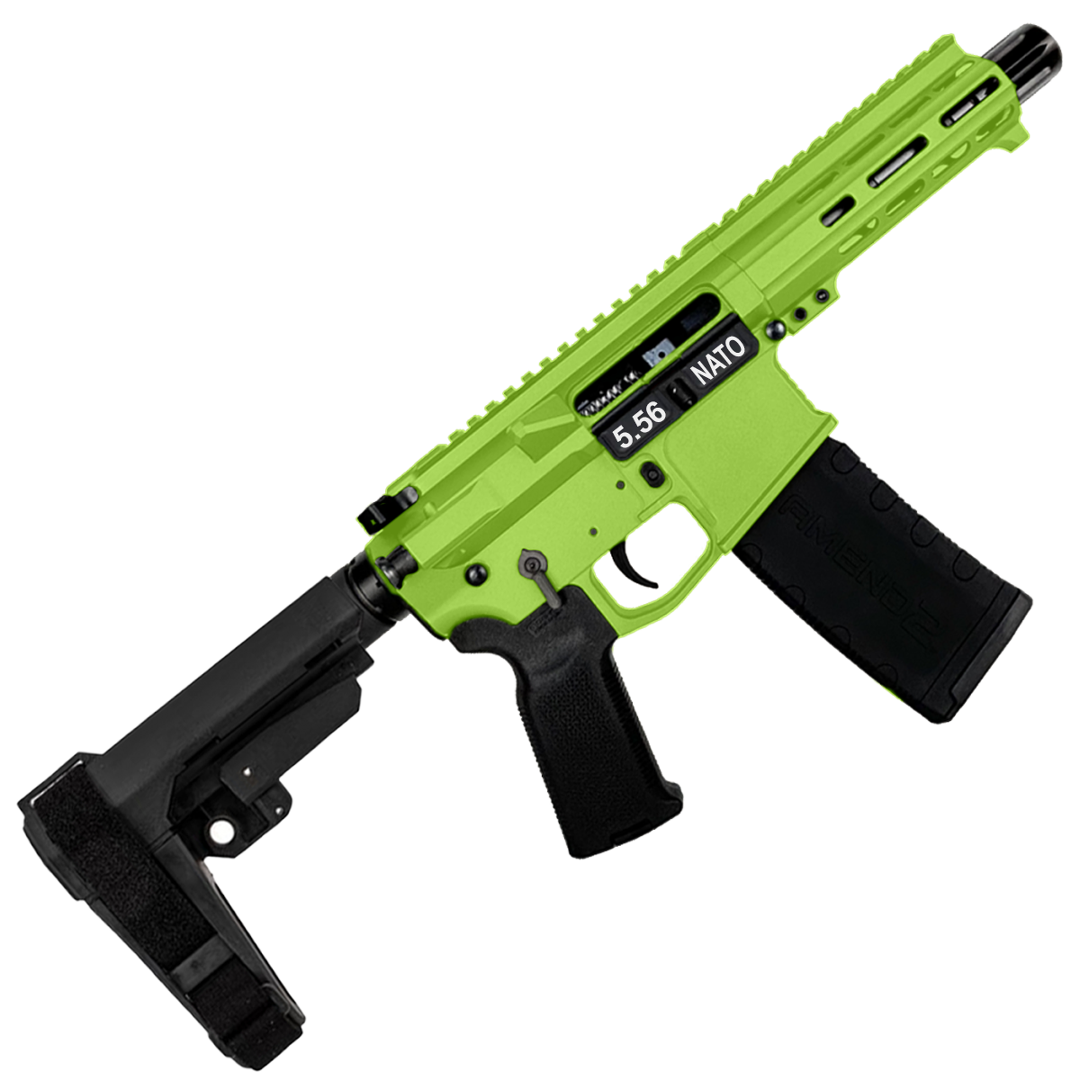 AR15 .223/556 Custom SBA3 Braced Billet Pistol 5" Barrel - Zombie Green