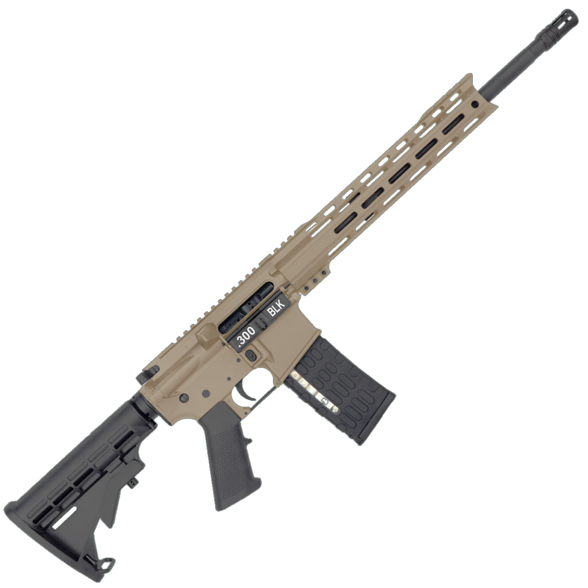 AR-15 Semi Auto .300 AAC Blackout Rifle 16" Nitride 1:8 Barrel M4 Stock 12" Custom Hybrid Slim MLOK - Flat Dark Earth