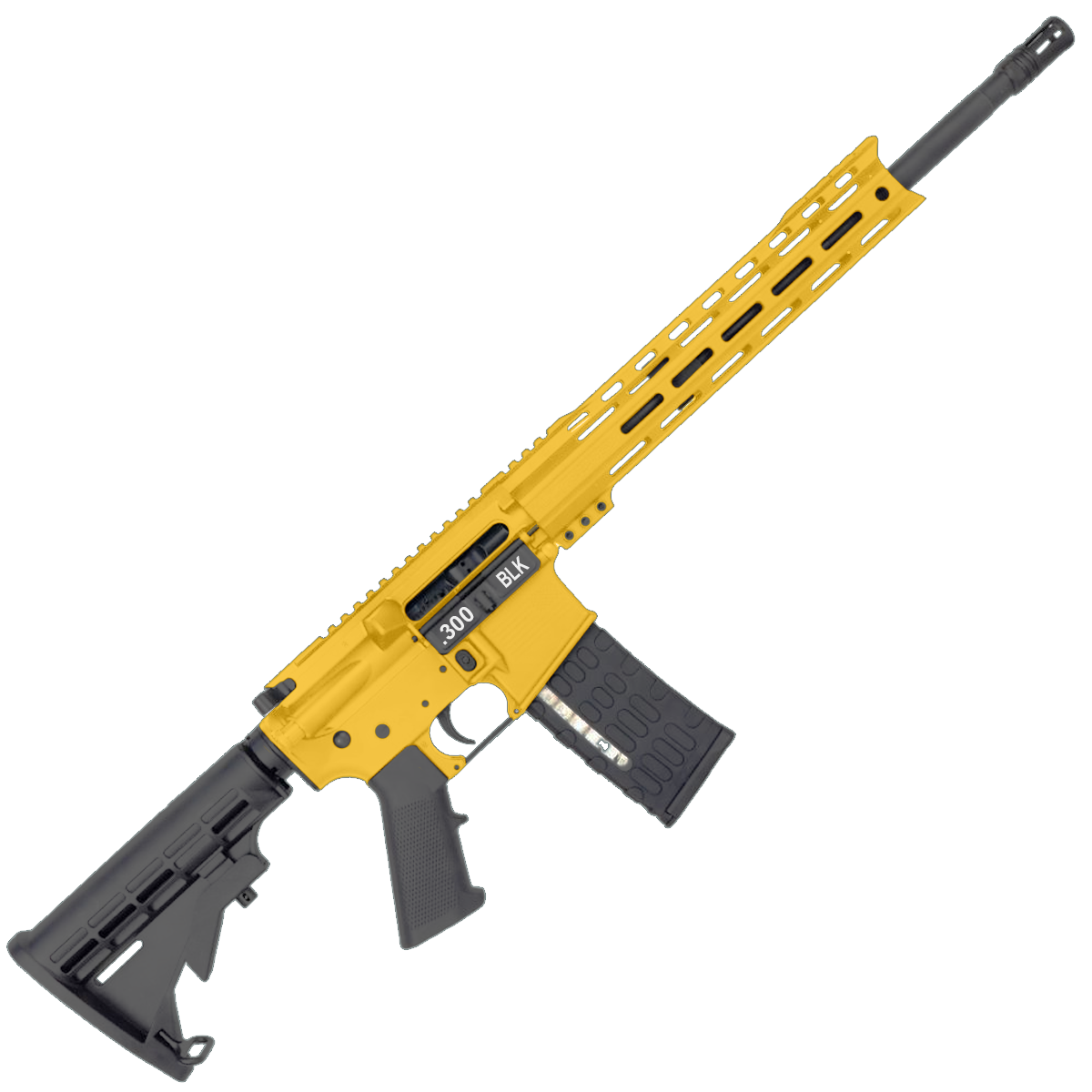 AR-15 Semi Auto .300 AAC Blackout Rifle 16" Nitride 1:8 Barrel M4 Stock 12" Custom Hybrid Slim MLOK - Gold