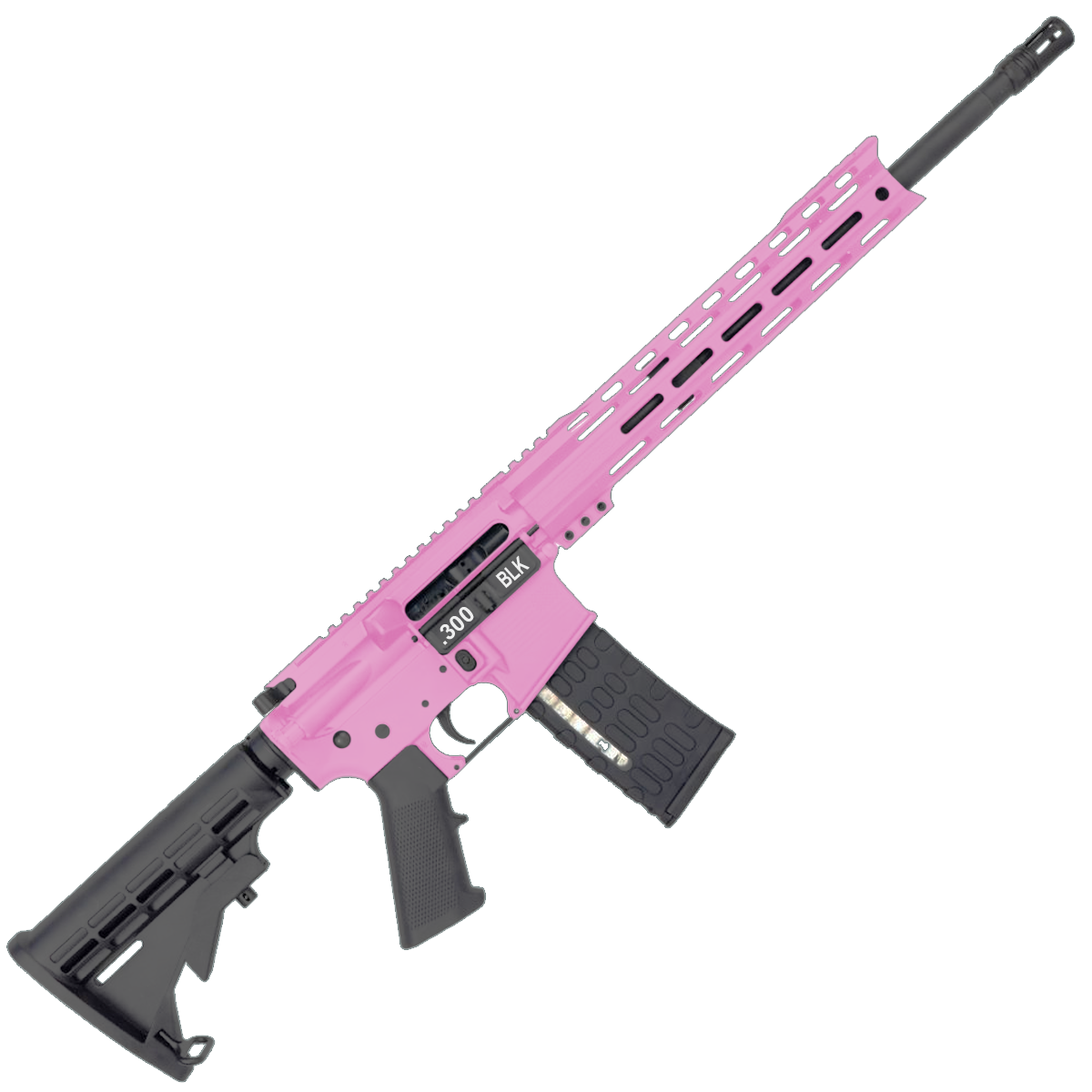 AR-15 Semi Auto .300 AAC Blackout Rifle 16" Nitride 1:8 Barrel M4 Stock 12" Custom Hybrid Slim MLOK - Sig Pink