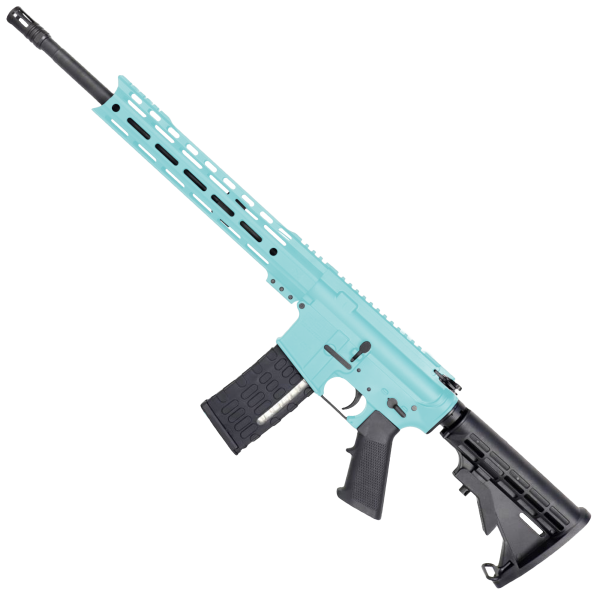 AR-15 Semi Auto .300 AAC Blackout Rifle 16" Nitride 1:8 Barrel M4 Stock 12" Custom Hybrid Slim MLOK - Robins Egg Blue