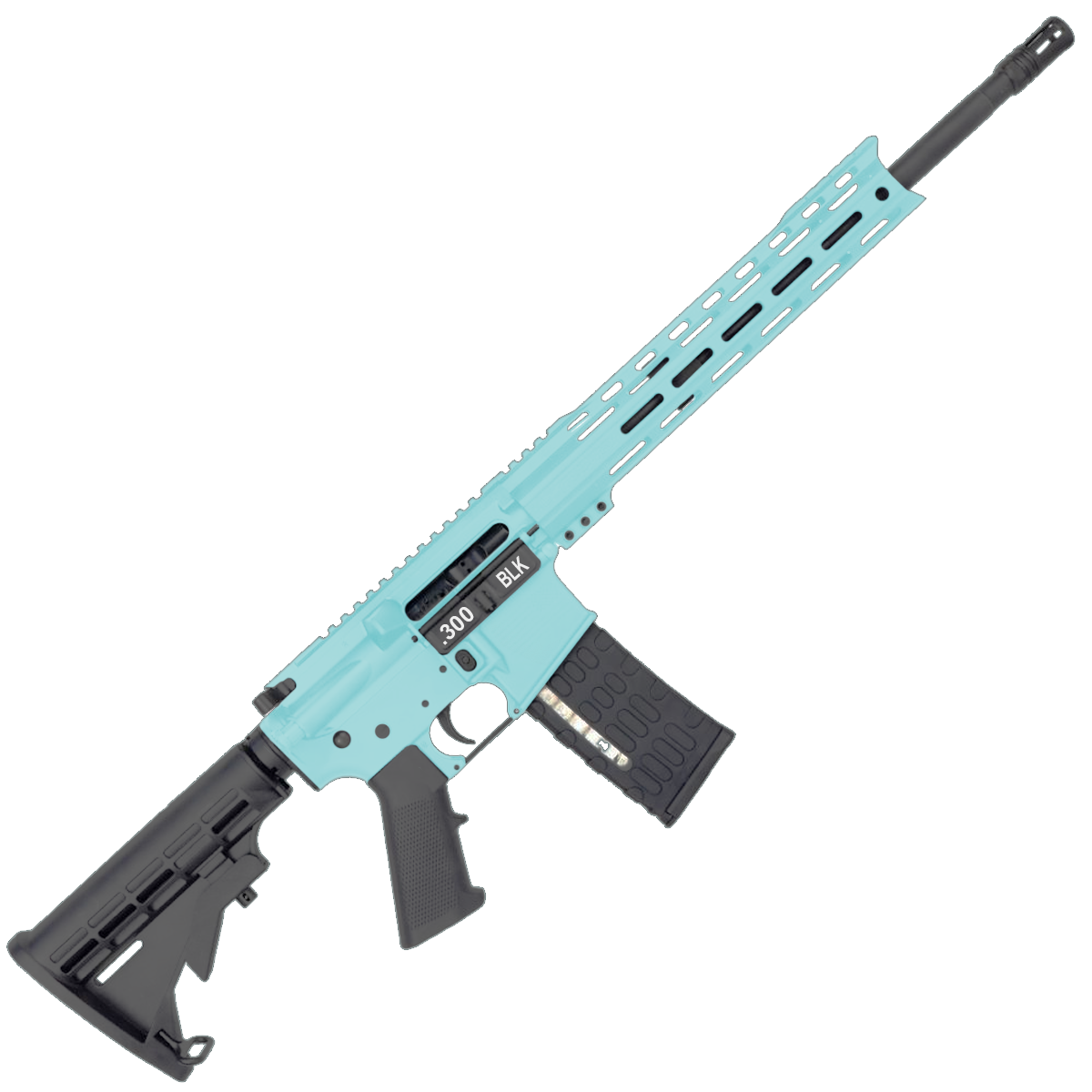 AR-15 Semi Auto .300 AAC Blackout Rifle 16" Nitride 1:8 Barrel M4 Stock 12" Custom Hybrid Slim MLOK - Robins Egg Blue