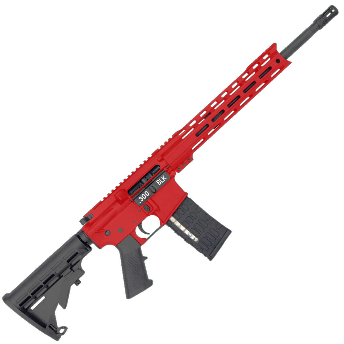 AR-15 Semi Auto .300 AAC Blackout Rifle 16" Nitride 1:8 Barrel M4 Stock 12" Custom Hybrid Slim MLOK - Red