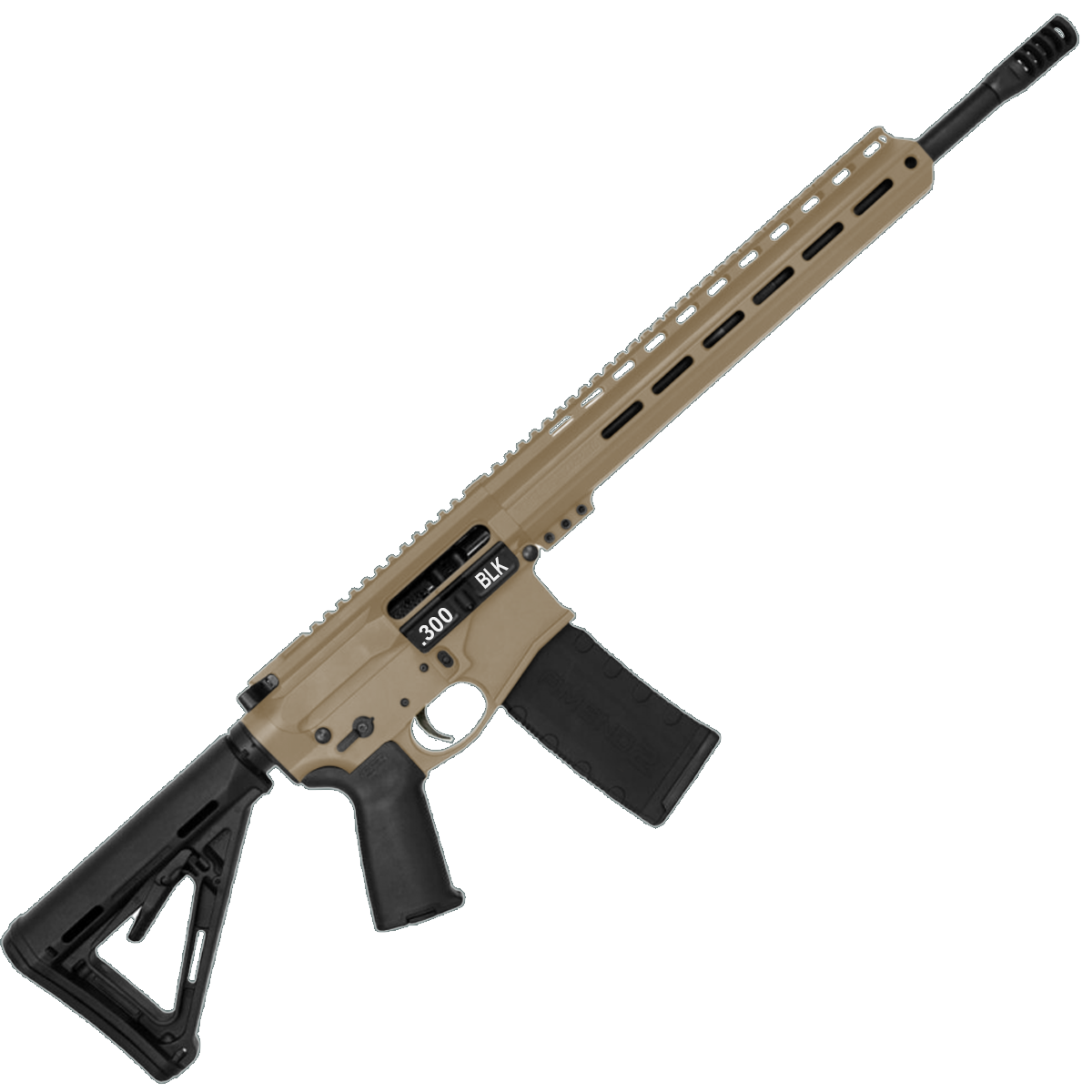 AR-15 Semi Auto .300 AAC Blackout Rifle 16" Barrel Slick Side Billet Upper / Lower 13" Custom M-LOK Handguard - FDE