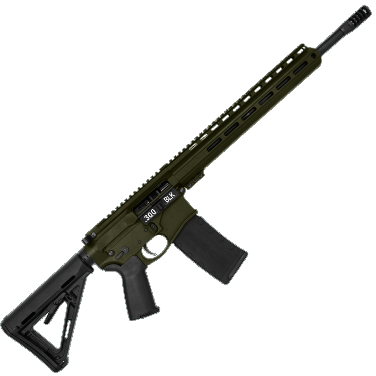 AR-15 Semi Auto .300 AAC Blackout Rifle 16" Barrel Slick Side Billet Upper / Lower 13" Custom M-LOK Handguard - Magpul ODG