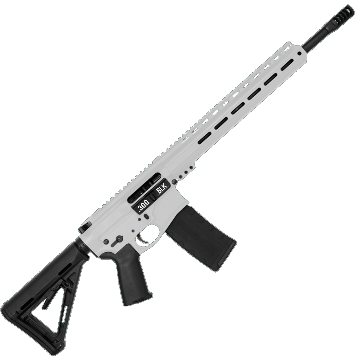AR-15 Semi Auto .300 AAC Blackout Rifle 16" Barrel Slick Side Billet Upper / Lower 13" Custom M-LOK Handguard - White