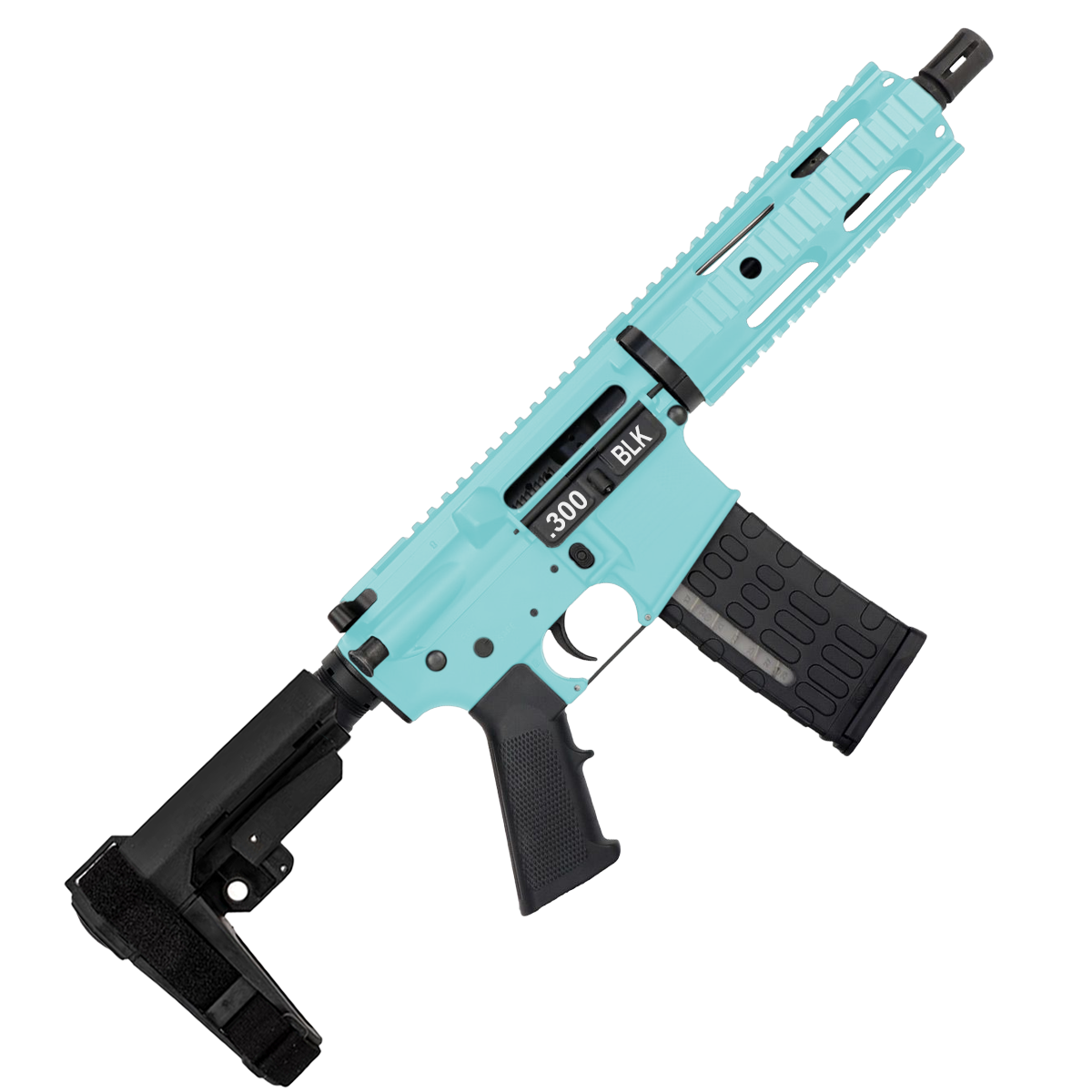 AR-15 Semi Auto .300 Blackout Tactical Pistol 7.5" Barrel 7" Quad Rail- Robins Egg Blue