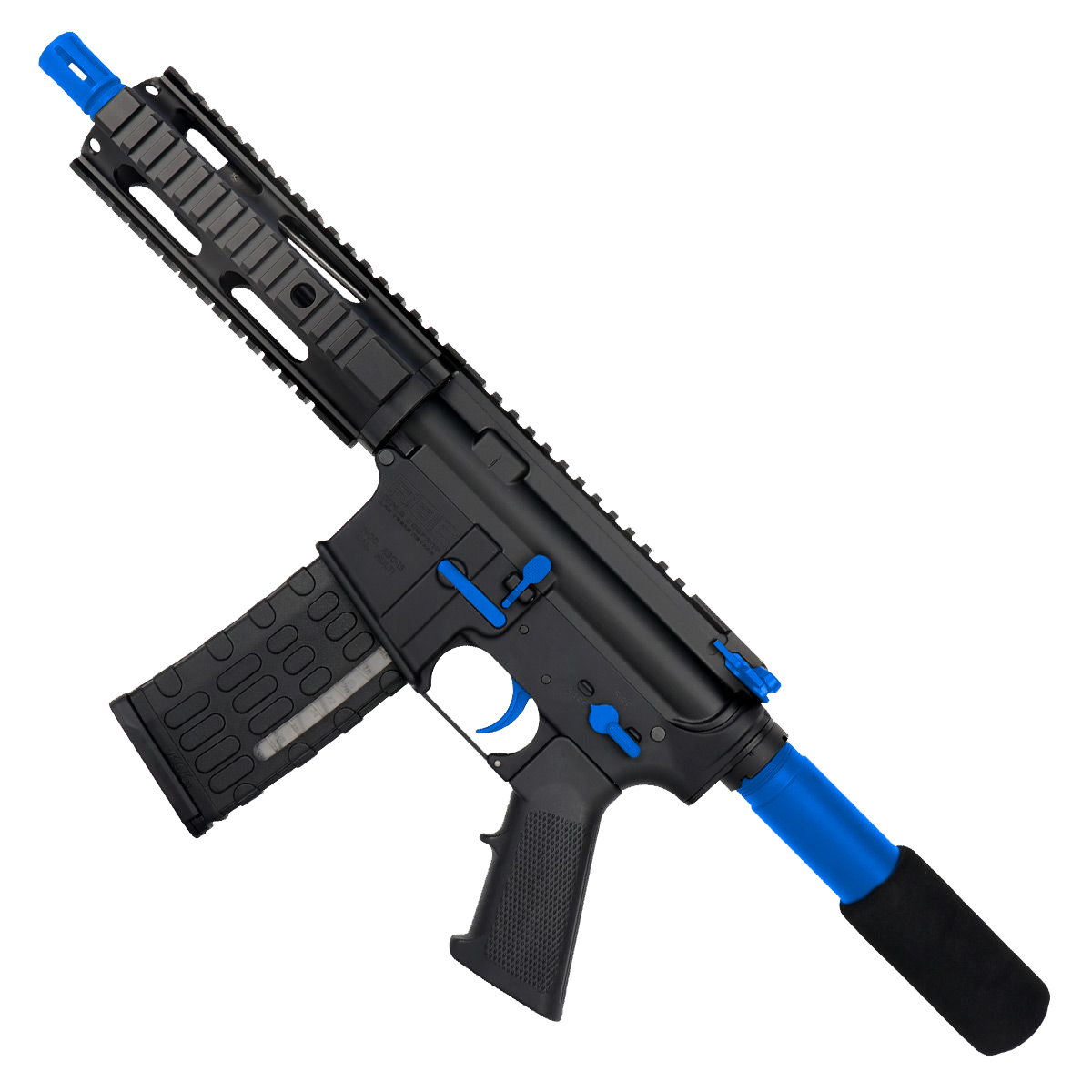 AR-15 Two-Tone Semi Auto .300 Blackout Tactical Pistol 7.5" Barrel 7" Quad Rail - Black and Flame Blue