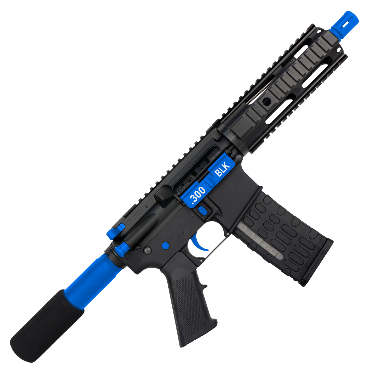 AR-15 Two-Tone Semi Auto .300 Blackout Tactical Pistol 7.5" Barrel 7" Quad Rail - Black and Flame Blue