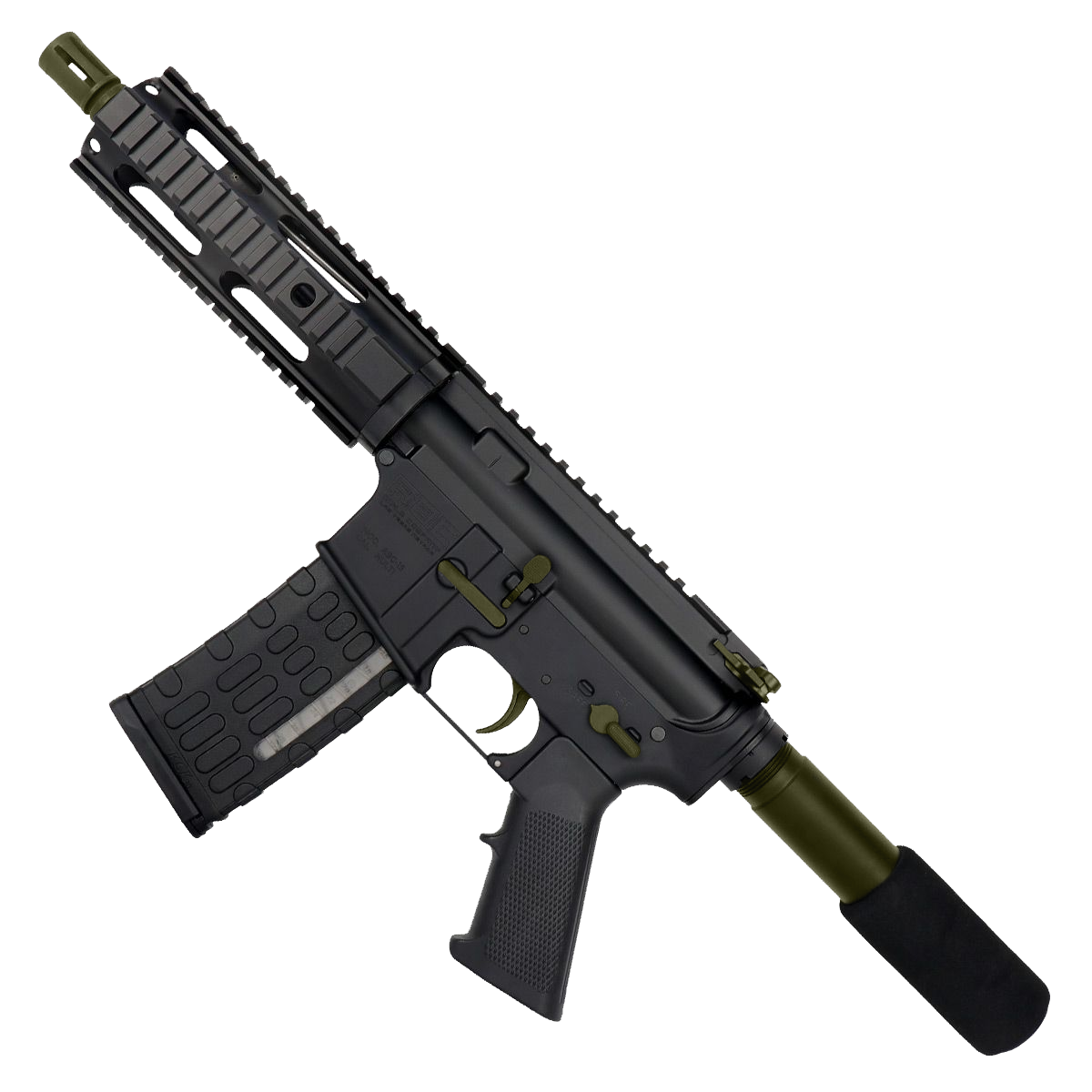 AR-15 Two-Tone Semi Auto .300 Blackout Tactical Pistol 7.5" Barrel 7" Quad Rail - Black and Magpul ODG
