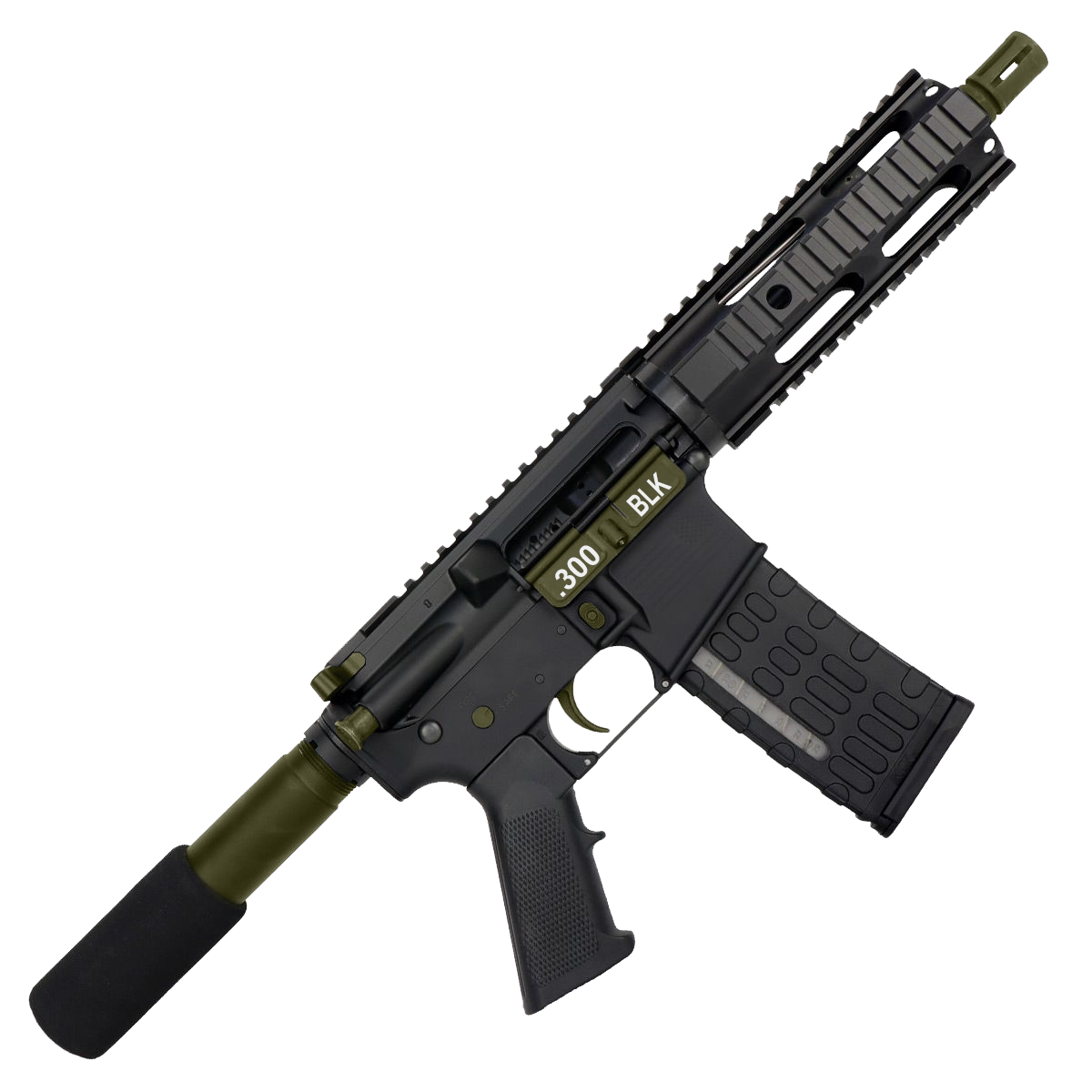 AR-15 Two-Tone Semi Auto .300 Blackout Tactical Pistol 7.5" Barrel 7" Quad Rail - Black and Magpul ODG