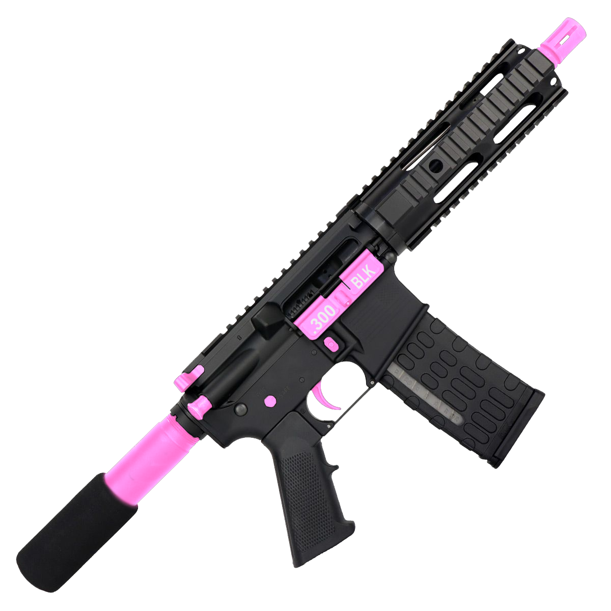 AR-15 Two-Tone Semi Auto .300 Blackout Tactical Pistol 7.5" Barrel 7" Quad Rail - Black and Sig Pink