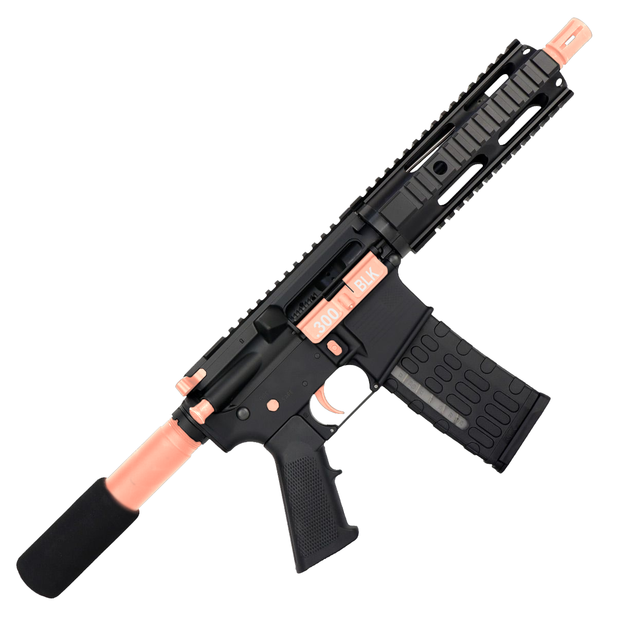 AR-15 Two-Tone Semi Auto .300 Blackout Tactical Pistol 7.5" Barrel 7" Quad Rail - Black and Rose Gold