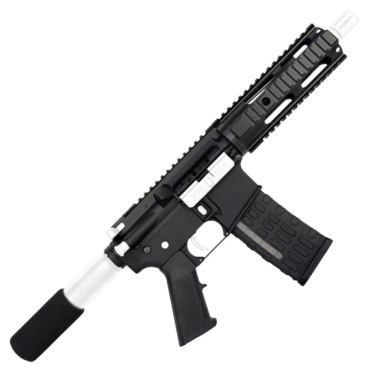 AR-15 Two-Tone Semi Auto .300 Blackout Tactical Pistol 7.5" Barrel 7" Quad Rail - Black and White