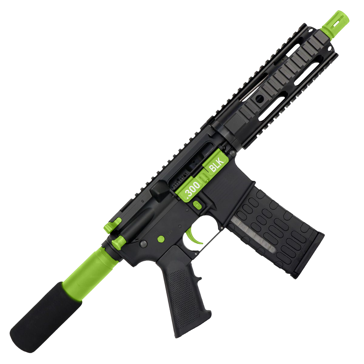 AR-15 Two-Tone Semi Auto .300 Blackout Tactical Pistol 7.5" Barrel 7" Quad Rail - Black and Zombie Green