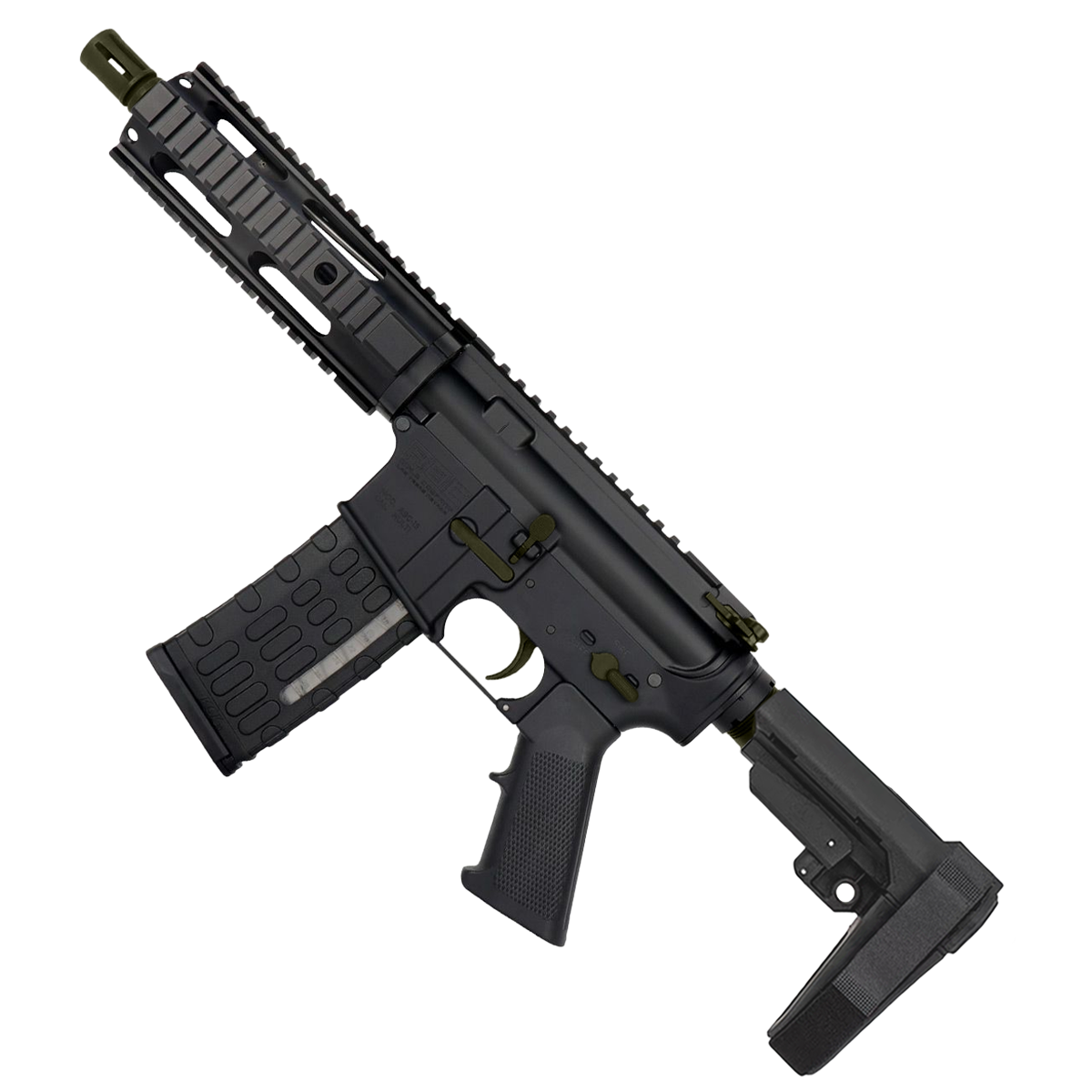 AR-15 Two-Tone Semi Auto .300 Blackout Tactical Pistol 7.5" Barrel 7" Quad Rail - Black and Magpul ODG
