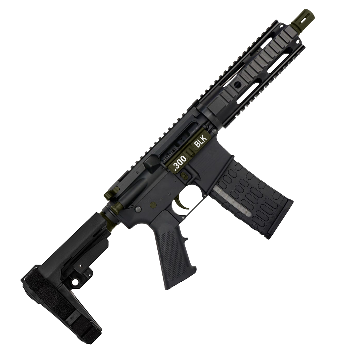 AR-15 Two-Tone Semi Auto .300 Blackout Tactical Pistol 7.5" Barrel 7" Quad Rail - Black and Magpul ODG