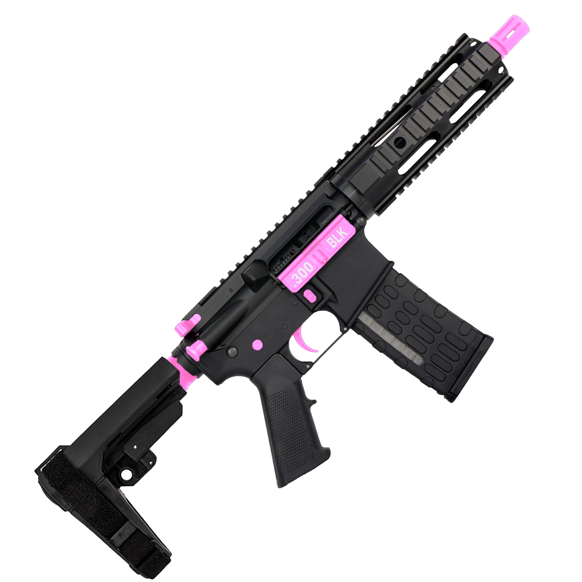 AR-15 Two-Tone Semi Auto .300 Blackout Tactical Pistol 7.5" Barrel 7" Quad Rail - Black and Sig Pink