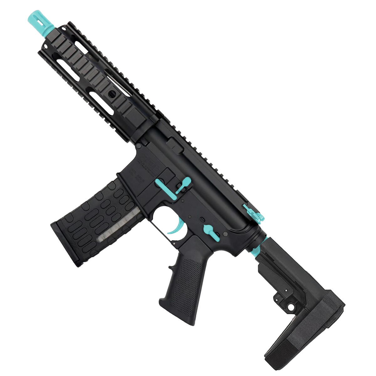 AR-15 Two-Tone Semi Auto .300 Blackout Tactical Pistol 7.5" Barrel 7" Quad Rail - Black and Robins Egg Blue
