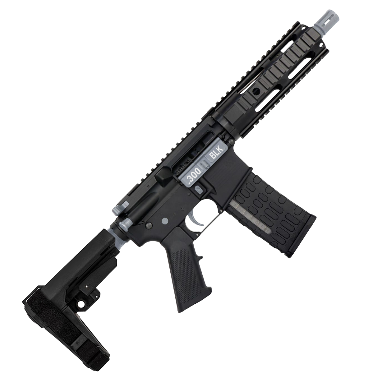 AR-15 Two-Tone Semi Auto .300 Blackout Tactical Pistol 7.5" Barrel 7" Quad Rail - Black and Sniper Gray