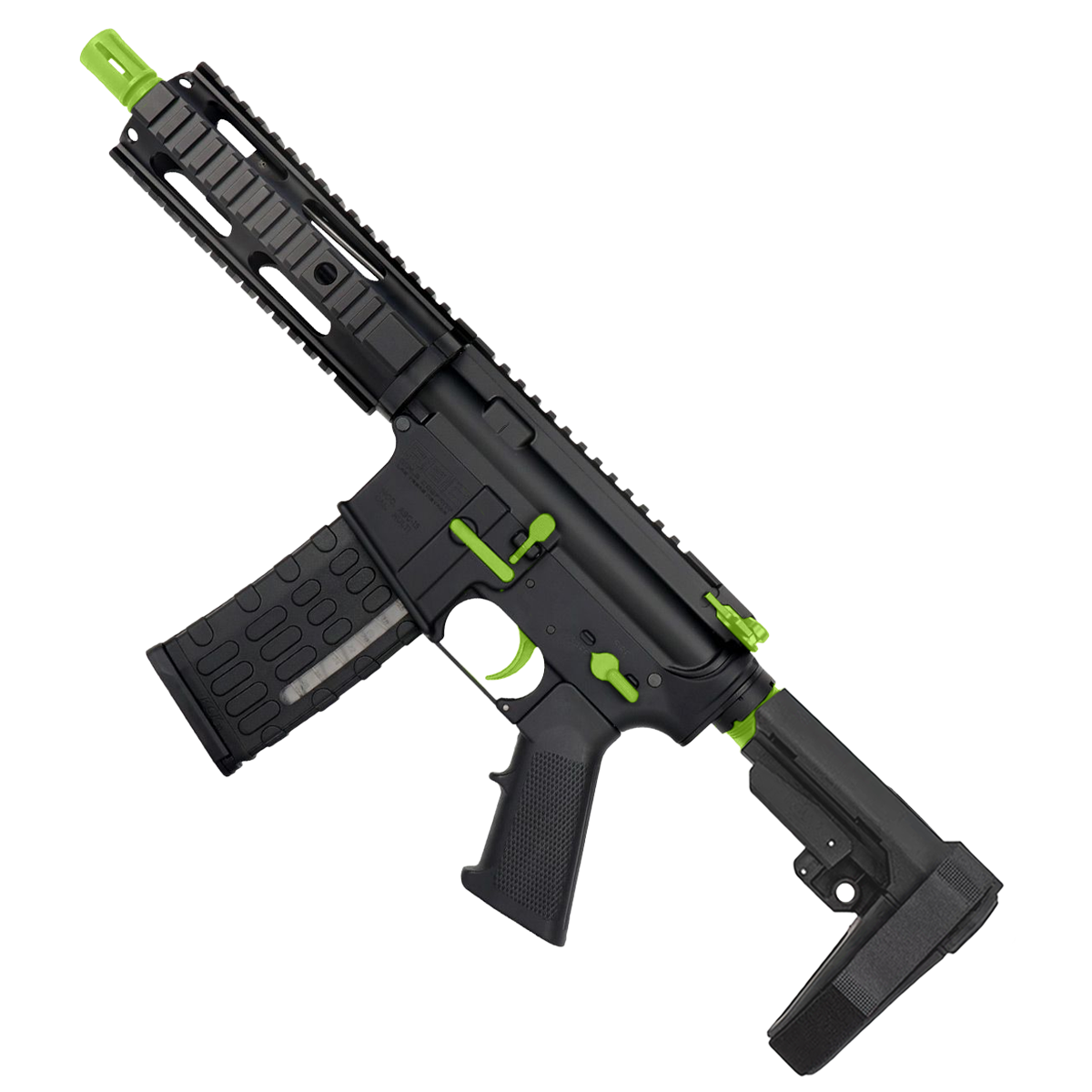 AR-15 Two-Tone Semi Auto .300 Blackout Tactical Pistol 7.5" Barrel 7" Quad Rail - Black and Zombie Green