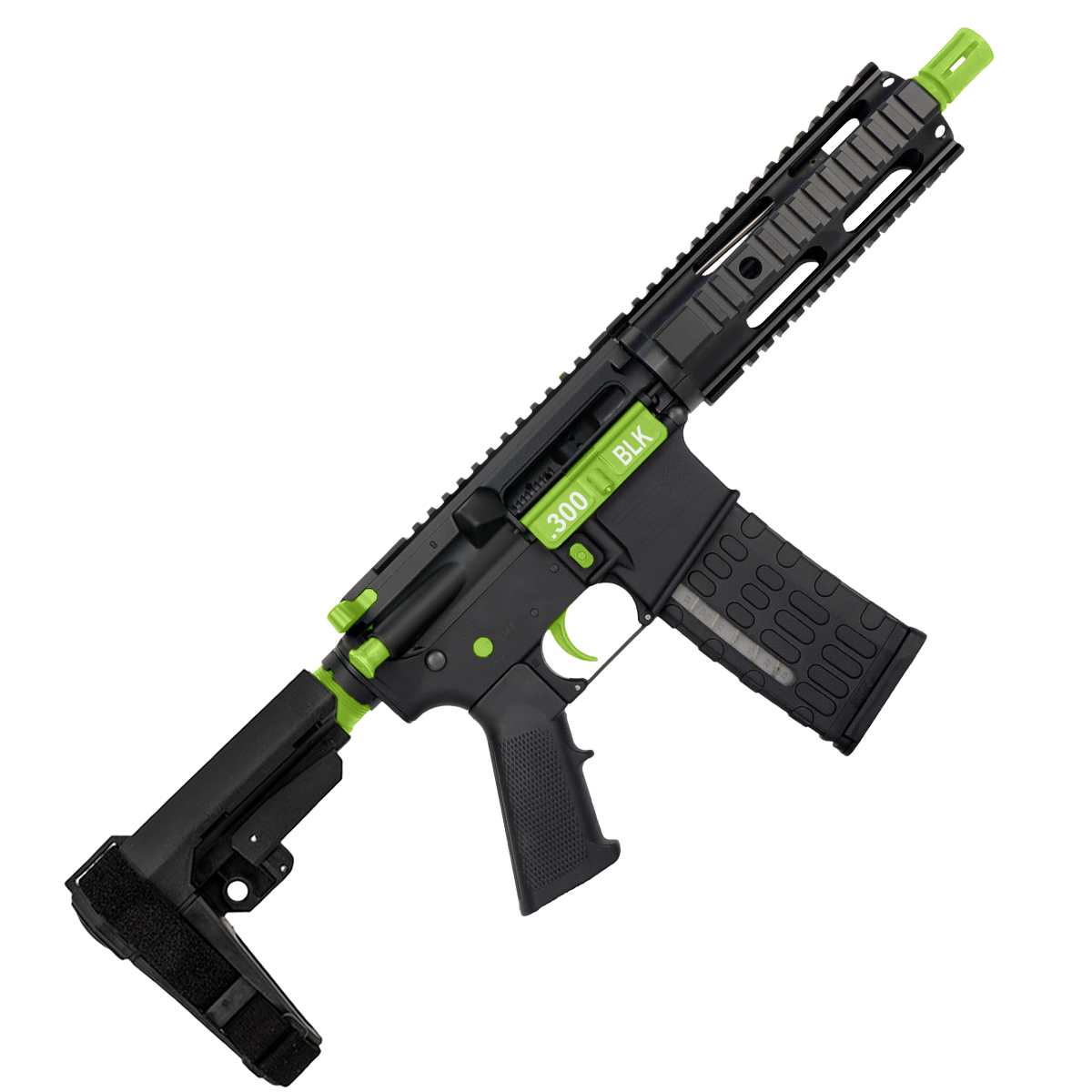 AR-15 Two-Tone Semi Auto .300 Blackout Tactical Pistol 7.5" Barrel 7" Quad Rail - Black and Zombie Green