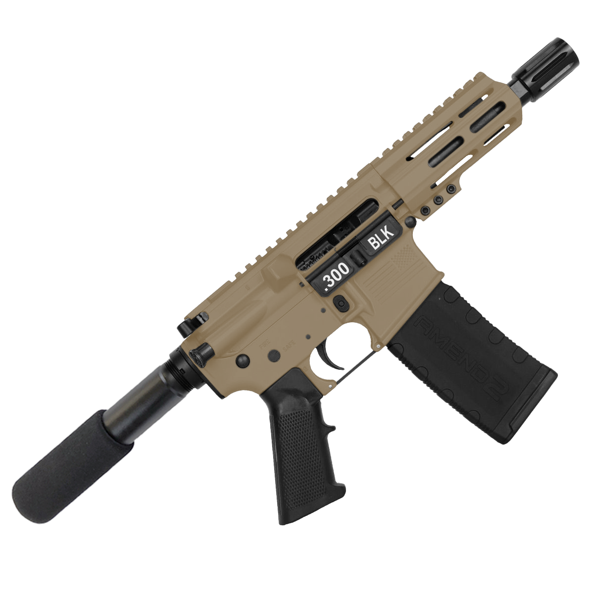AR15 Micro .300 Blackout Pistol 5" Barrel 4" M-Lok Handguard- Magpul FDE