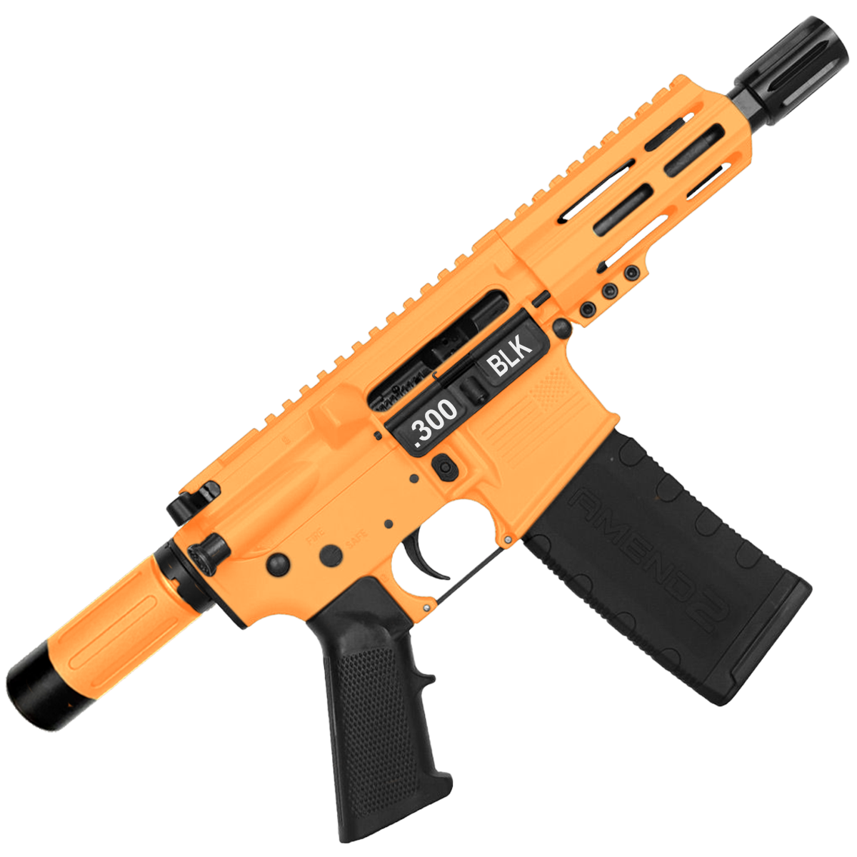 AR15 Micro .300 Blackout Pistol 5" Barrel 4" M-Lok Handguard w/ Micro Buffer Tube - Tequila Sunrise Orange