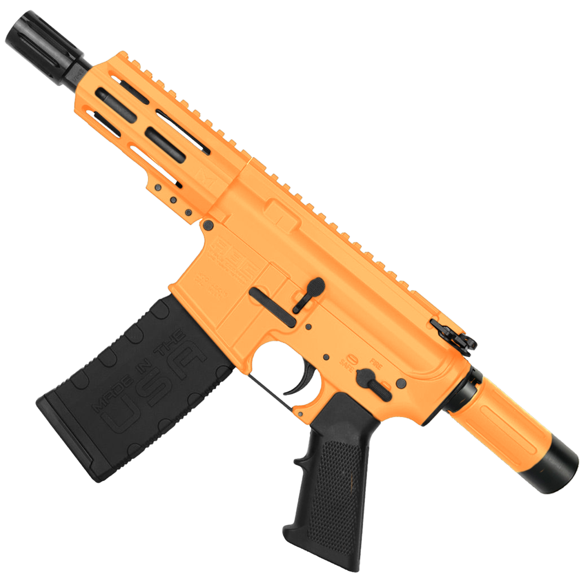 AR15 Micro .300 Blackout Pistol 5" Barrel 4" M-Lok Handguard w/ Micro Buffer Tube - Tequila Sunrise Orange
