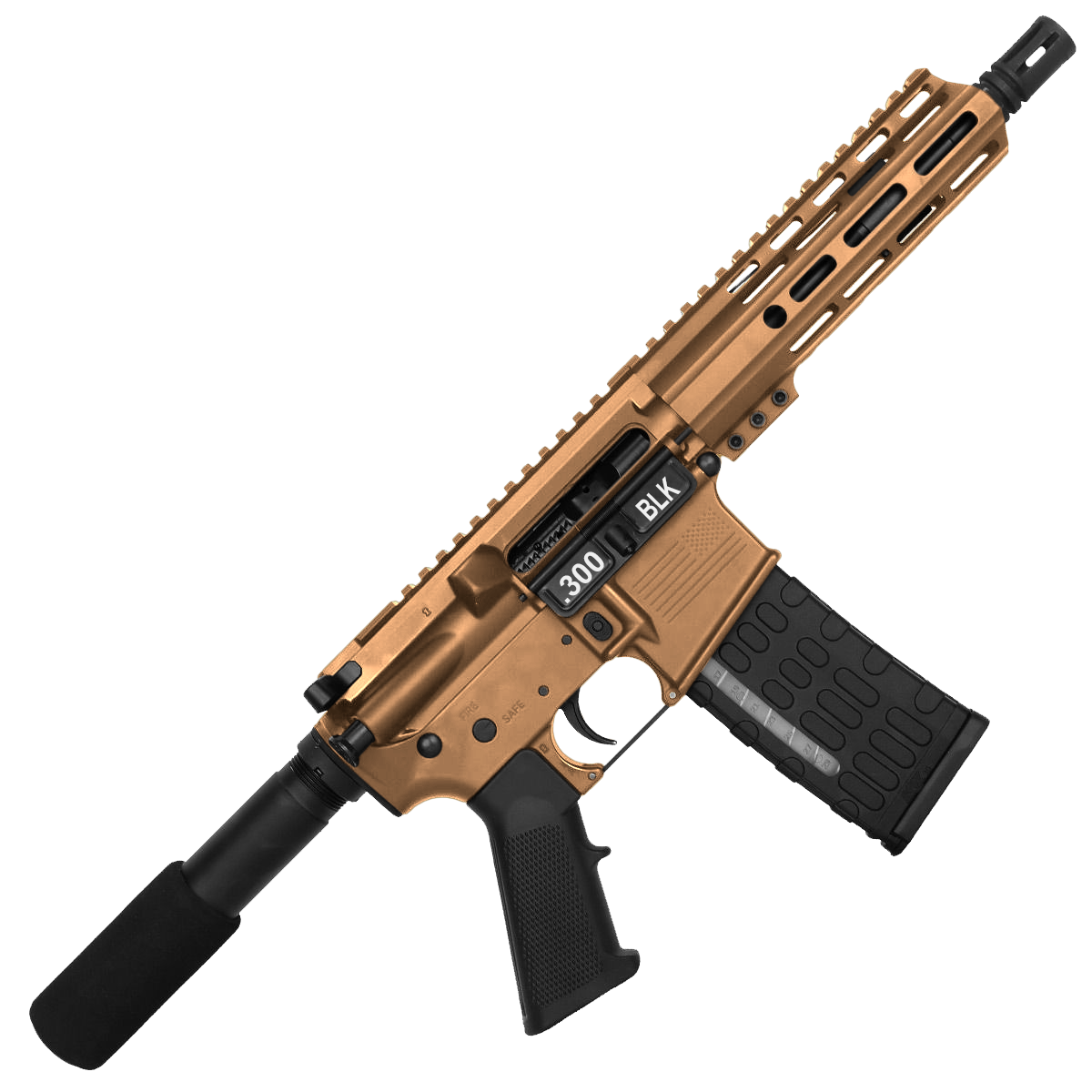 AR-15 Semi Auto .300 AAC Blackout Pistol 7.5" Barrel 7" Custom MLOK Handguard Burnt Bronze