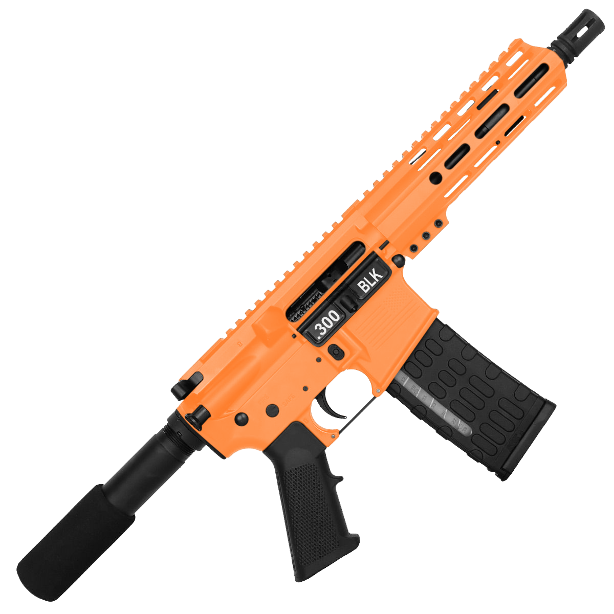 AR-15 Semi Auto .300 AAC Blackout Pistol 7.5" Barrel 7" Custom MLOK Handguard Tequila Sunrise Orange