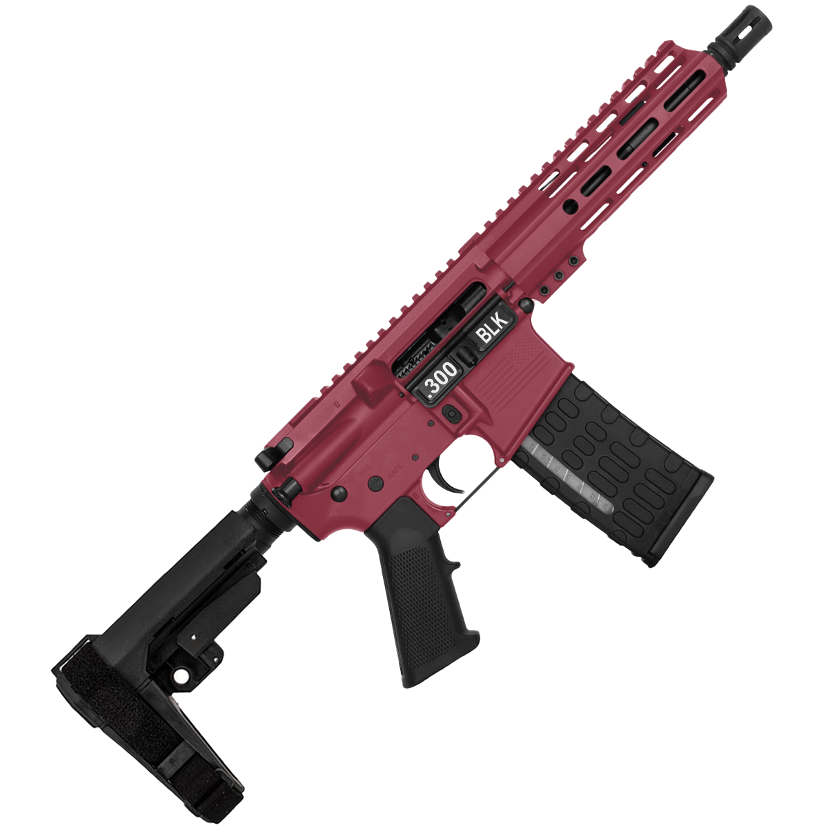 AR-15 Semi Auto .300 AAC Blackout Pistol 7.5" Barrel 7" Custom MLOK Handguard Cranberry Frost