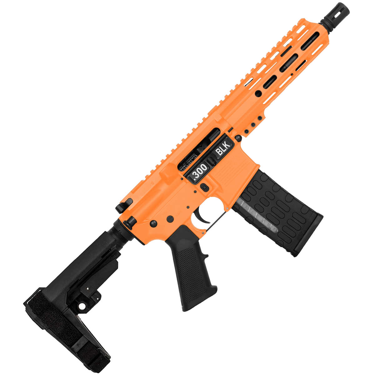 AR-15 Semi Auto .300 AAC Blackout Pistol 7.5" Barrel 7" Custom MLOK Handguard Tequila Sunrise Orange