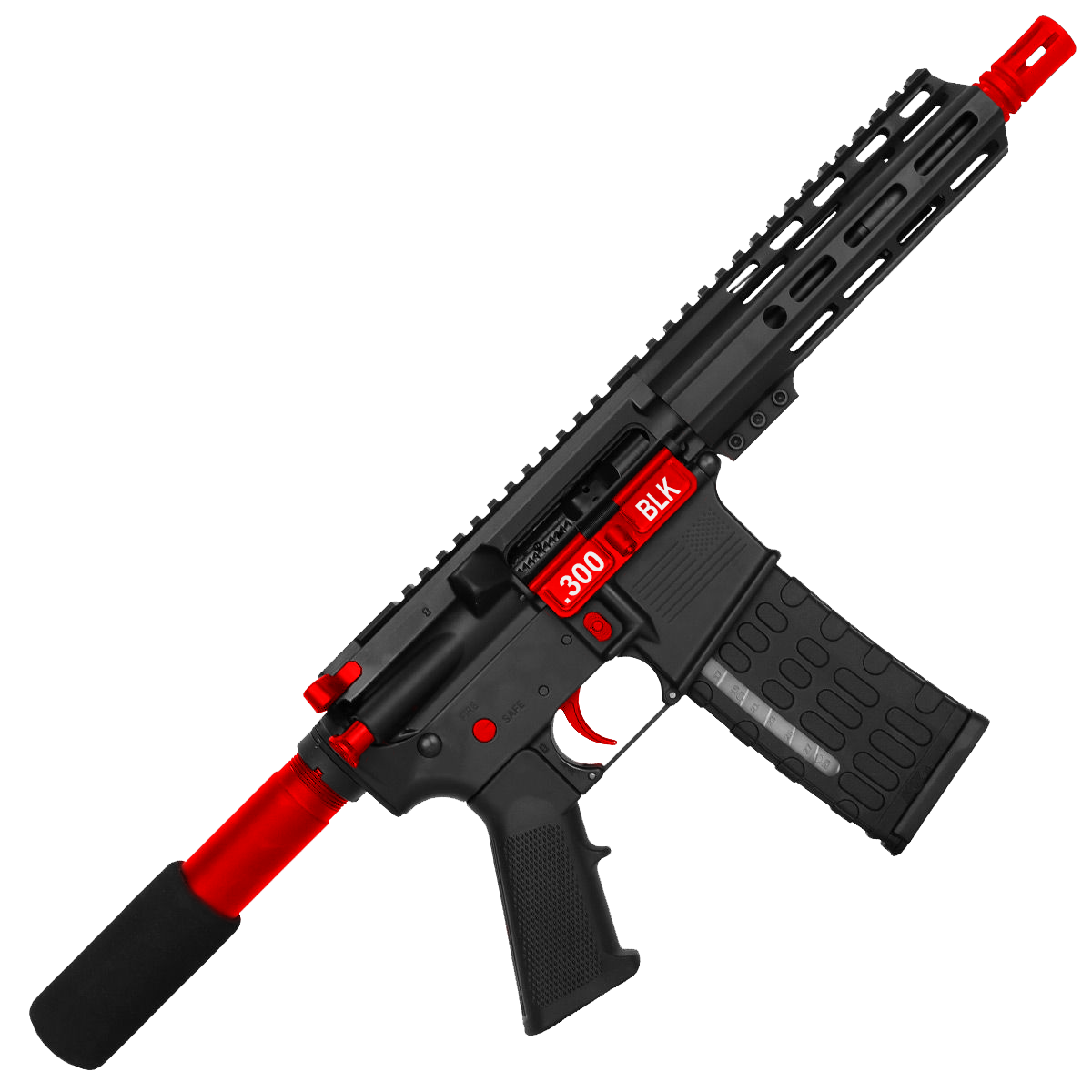AR-15 Two-Tone Semi Auto .300 AAC Blackout Pistol 7.5" Barrel 7" Custom MLOK Handguard - Black and Red