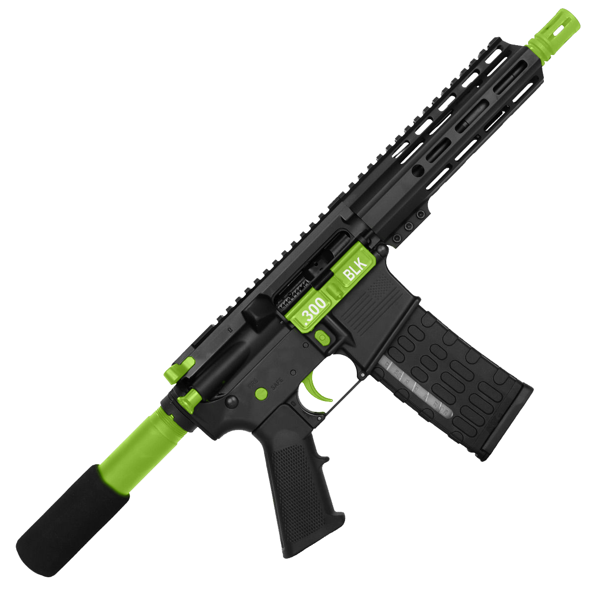 AR-15 Two-Tone Semi Auto .300 AAC Blackout Pistol 7.5" Barrel 7" Custom MLOK Handguard - Black and Zombie Green