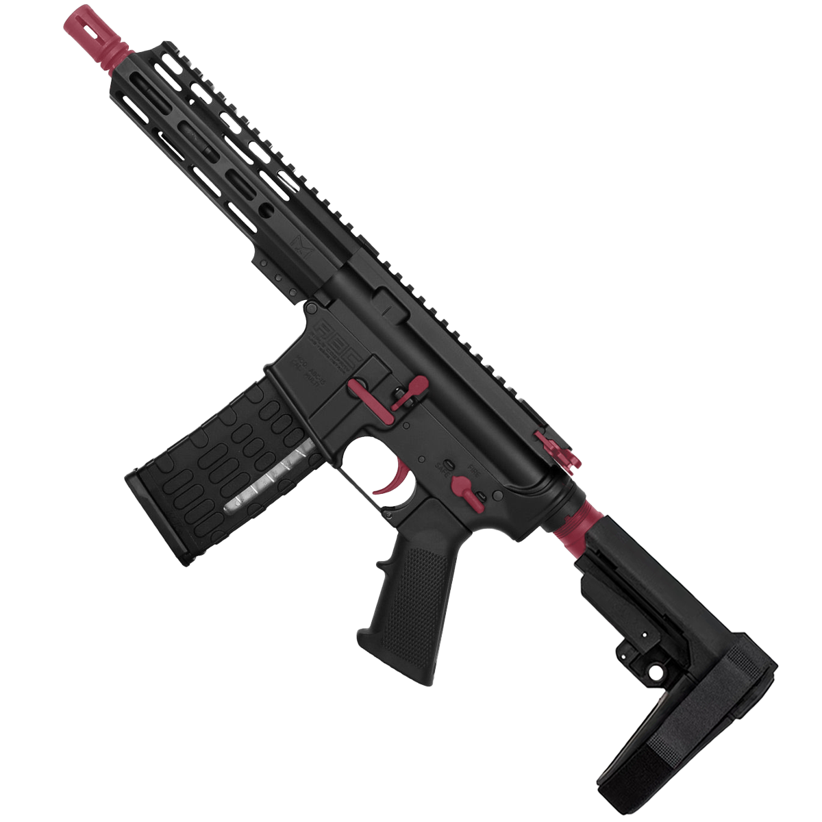 AR-15 Two-Tone Semi Auto .300 AAC Blackout Pistol 7.5" Barrel 7" Custom MLOK Handguard - Black and Cranberry Frost