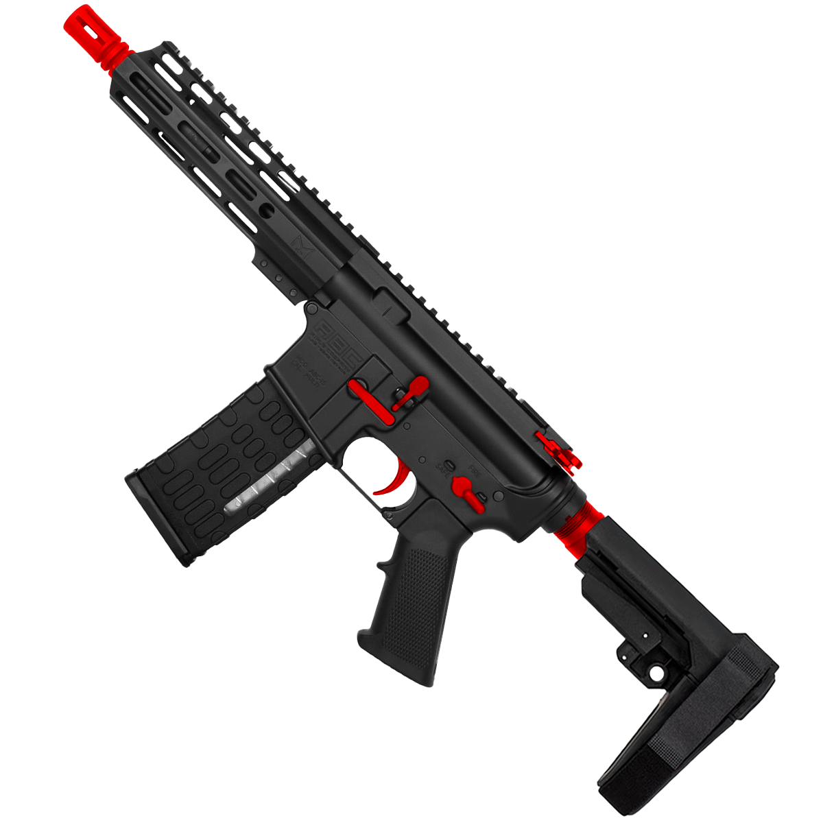 AR-15 Two-Tone Semi Auto .300 AAC Blackout Pistol 7.5" Barrel 7" Custom MLOK Handguard - Black and Red