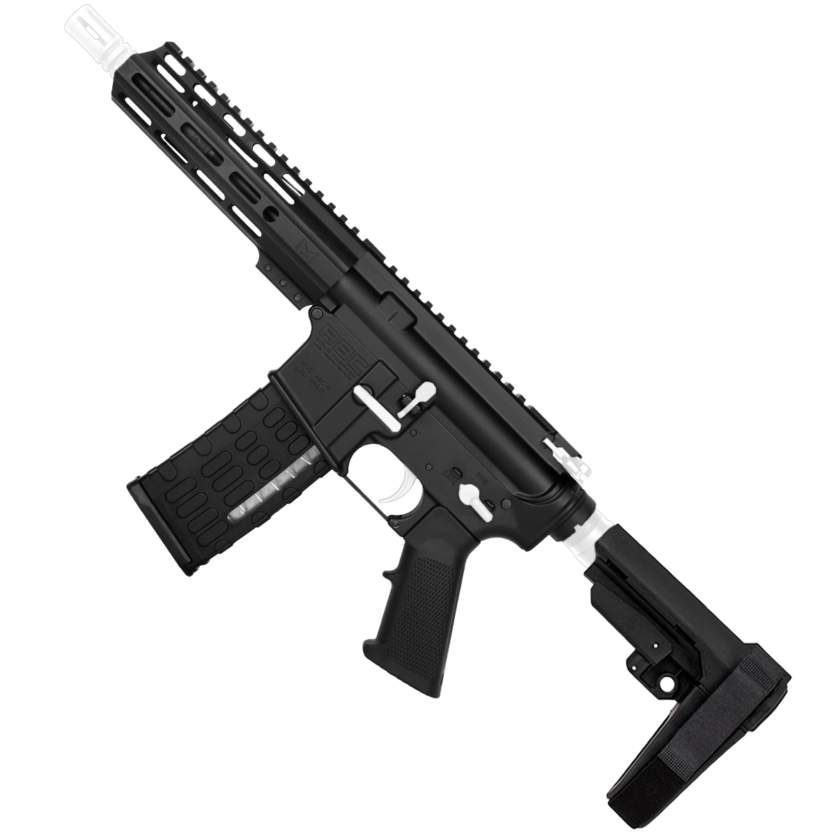 AR-15 Two-Tone Semi Auto .300 AAC Blackout Pistol 7.5" Barrel 7" Custom MLOK Handguard - Black and White