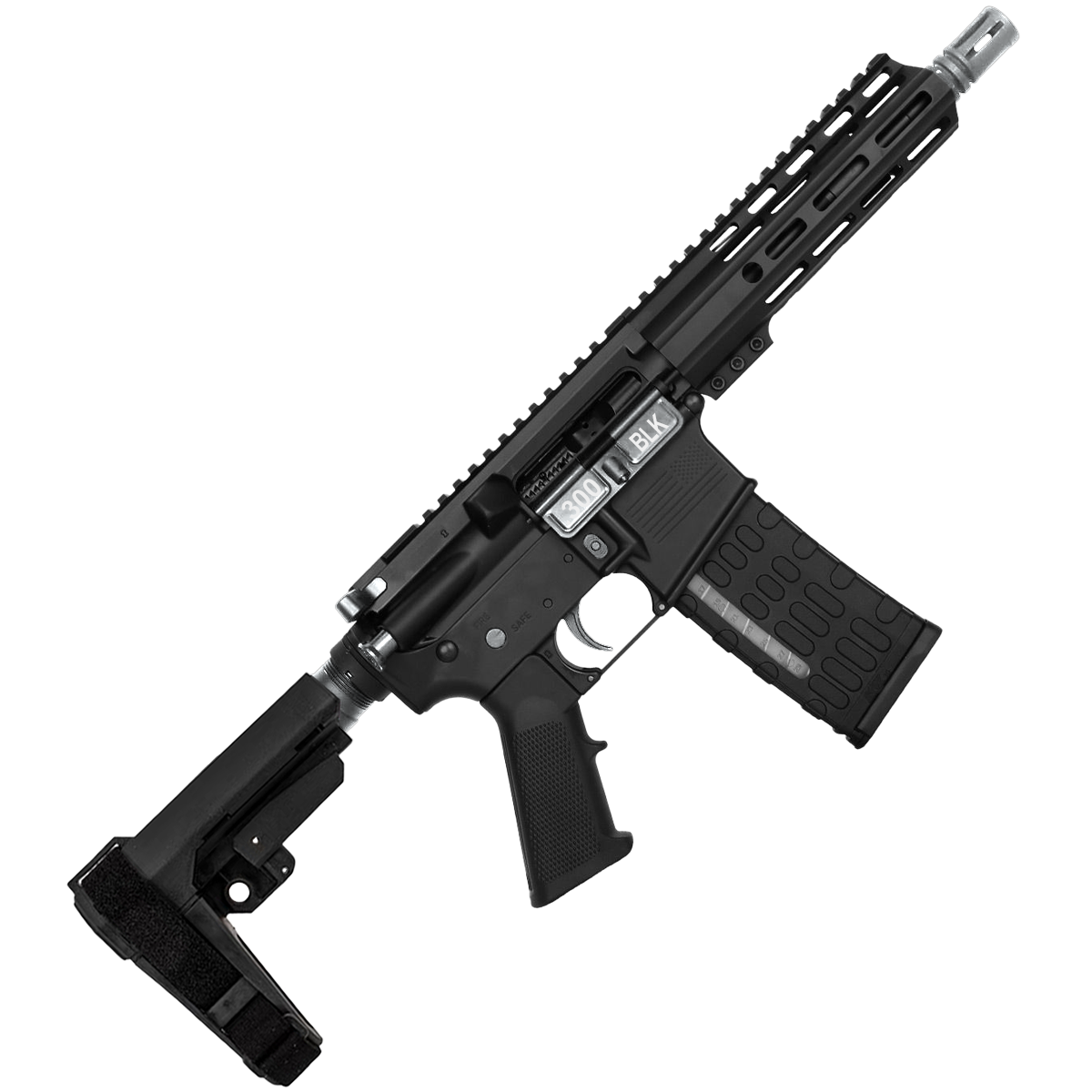 AR-15 Two-Tone Semi Auto .300 AAC Blackout Pistol 7.5" Barrel 7" Custom MLOK Handguard - Black and Tungstens