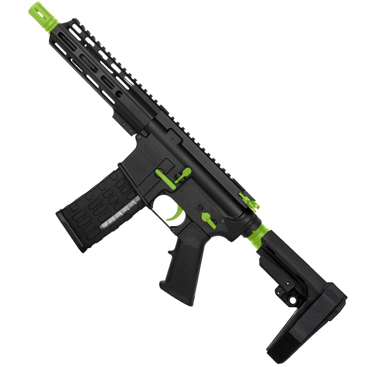 AR-15 Two-Tone Semi Auto .300 AAC Blackout Pistol 7.5" Barrel 7" Custom MLOK Handguard - Black and Zombie Green