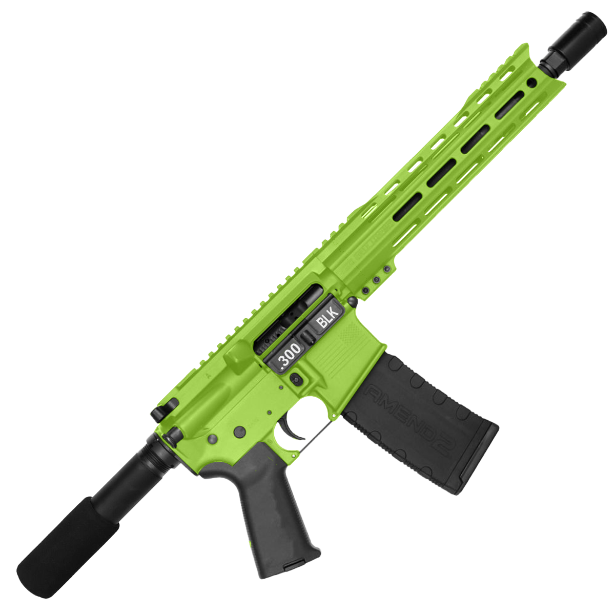 AR-15 Semi Auto 300 Blackout Pistol 10.5" Barrel Custom MLOK Handguard-Zombie Green