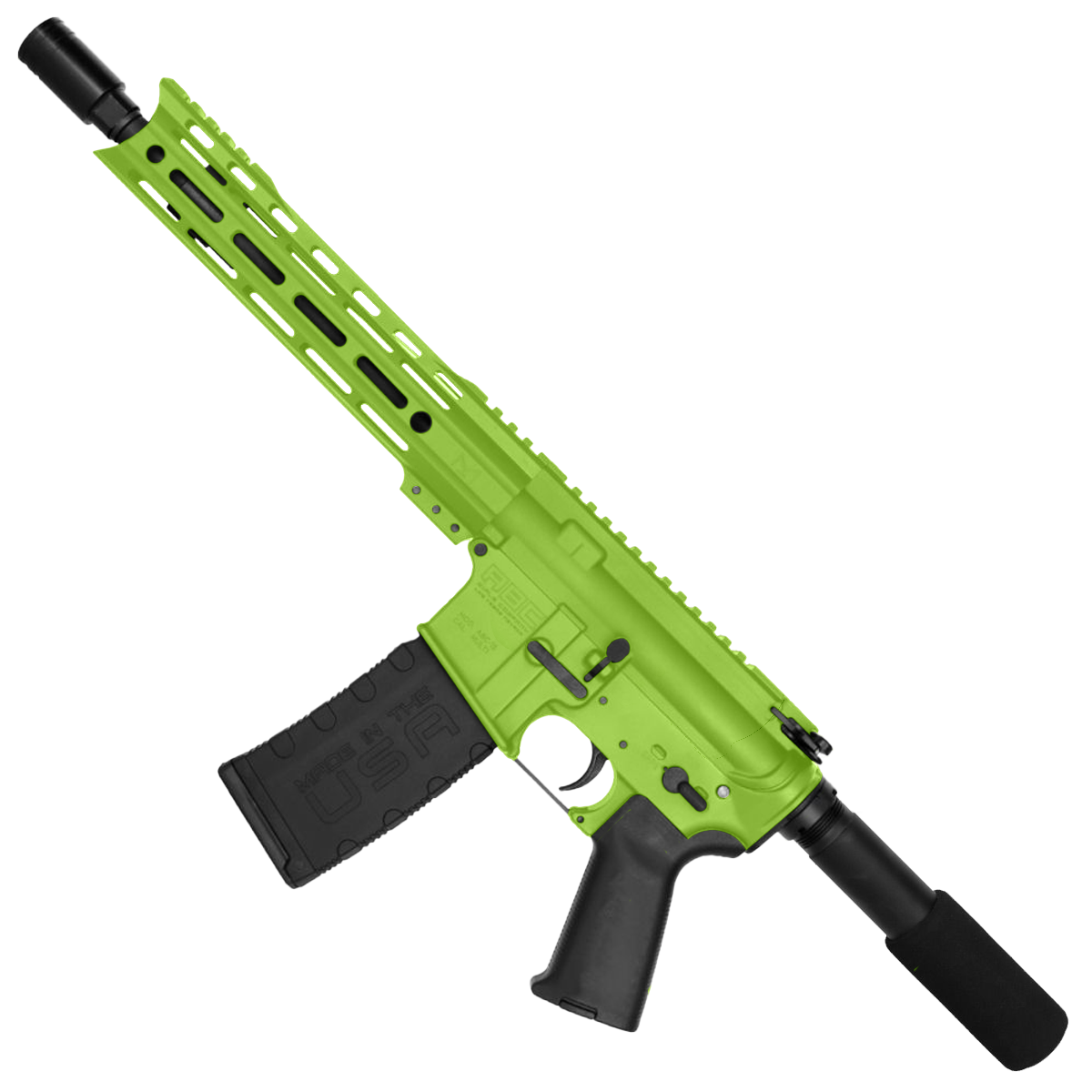 AR-15 Semi Auto 300 Blackout Pistol 10.5" Barrel Custom MLOK Handguard-Zombie Green