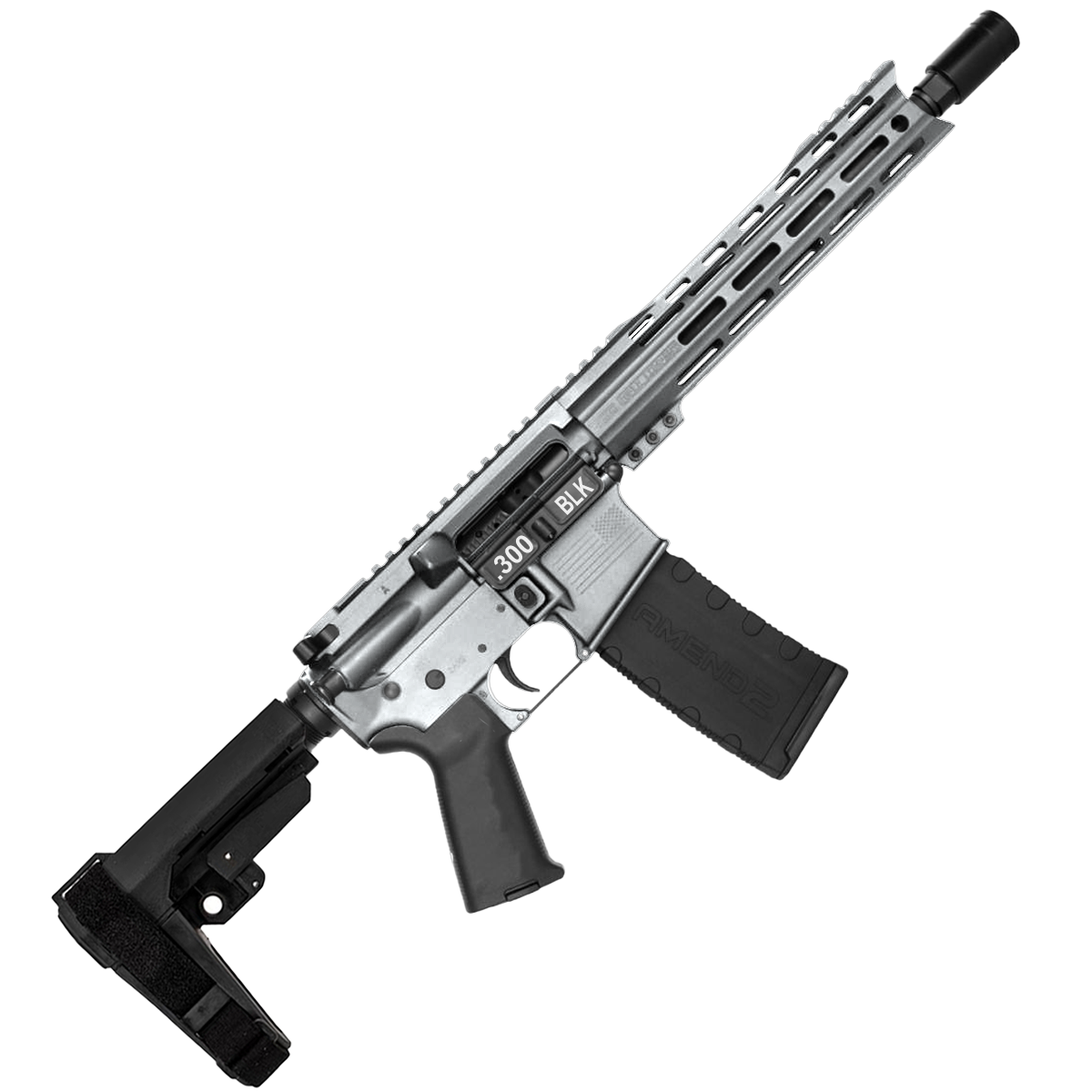 AR-15 Semi Auto 300 Blackout Pistol 10.5" Barrel Custom MLOK Handguard-Tungsten
