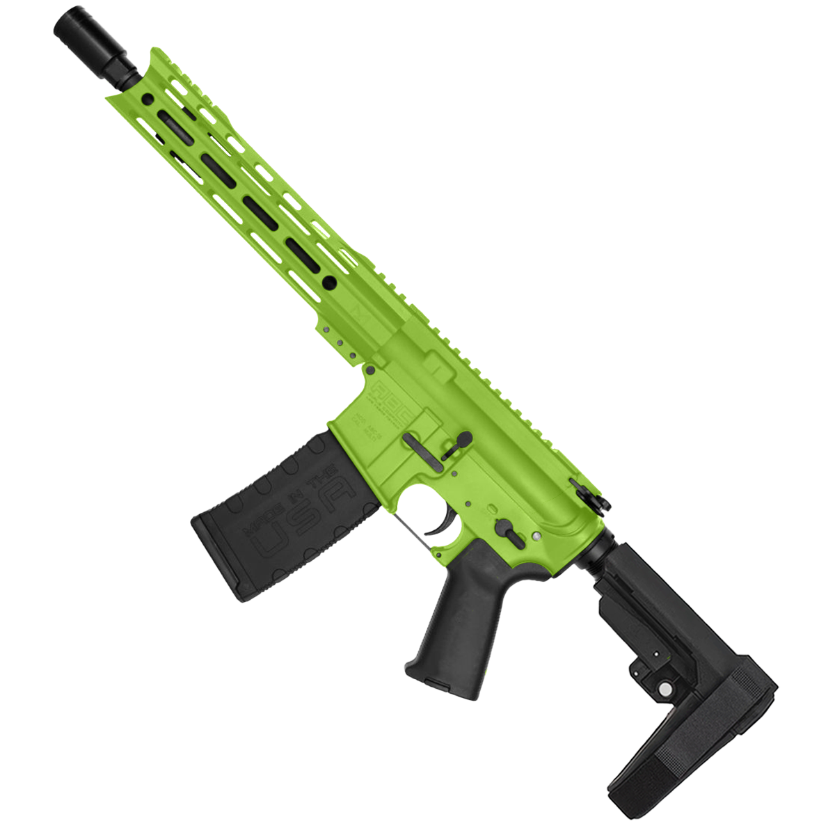AR-15 Semi Auto 300 Blackout Pistol 10.5" Barrel Custom MLOK Handguard-Zombie Green