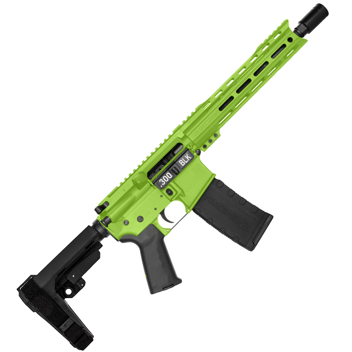 AR-15 Semi Auto 300 Blackout Pistol 10.5" Barrel Custom MLOK Handguard-Zombie Green