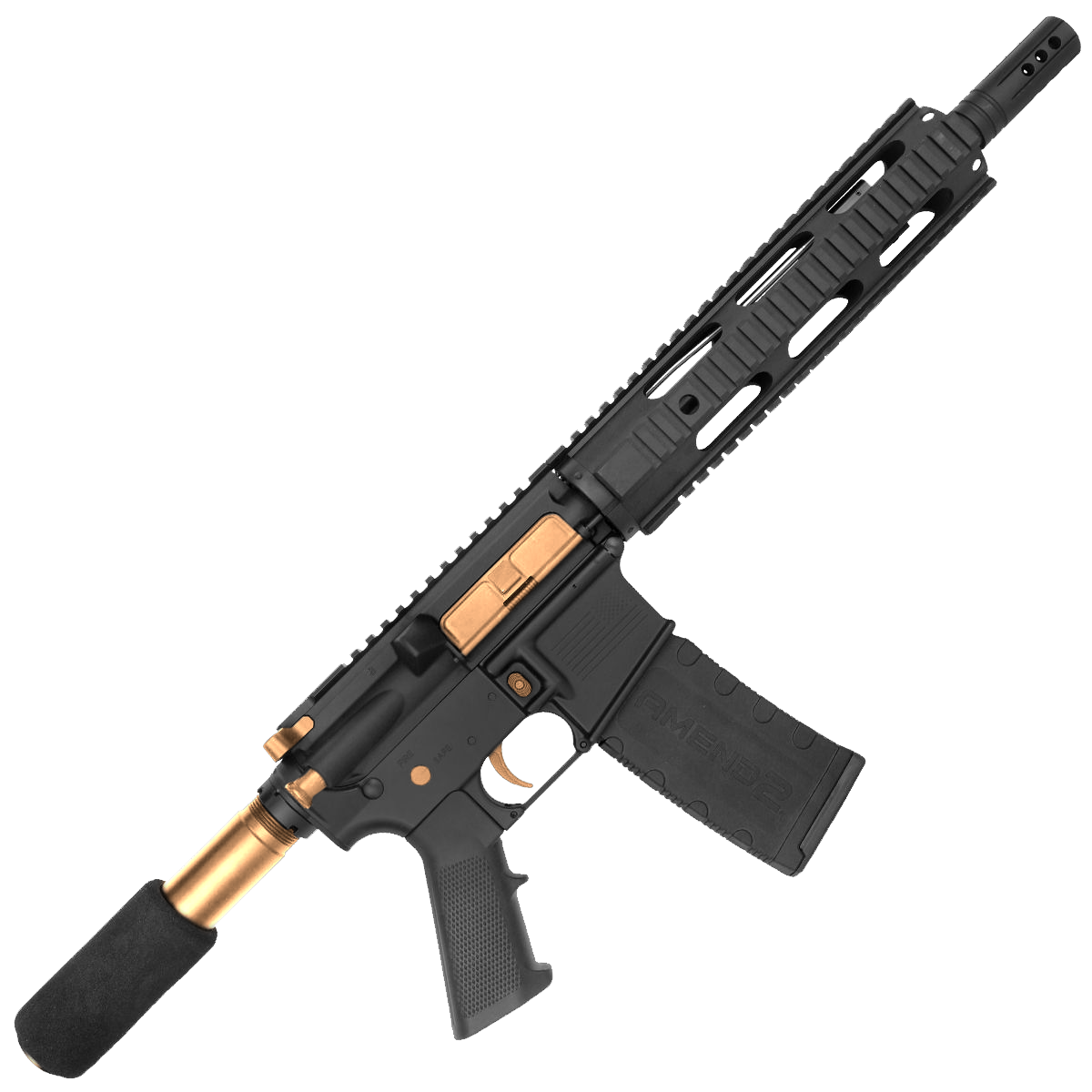 AR-15 Two-Tone Semi Auto .300 Blackout Pistol 10.5" Barrel Quad Rail Handguard - Black and Burnt Bronze