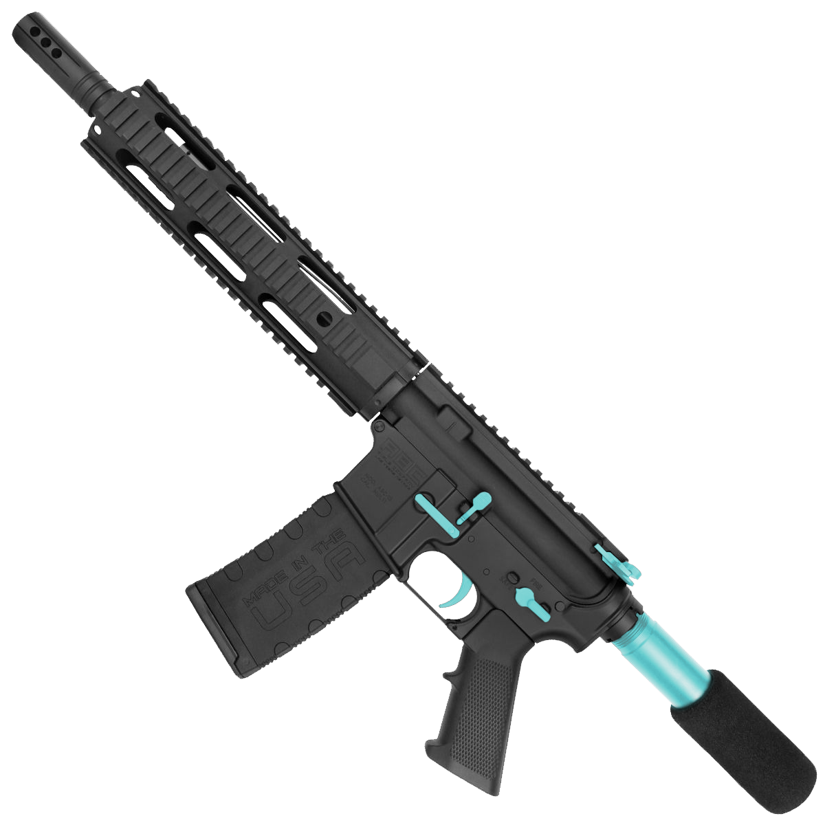 AR-15 Two-Tone Semi Auto .300 Blackout Pistol 10.5" Barrel Quad Rail Handguard - Black and Robins Egg Blue